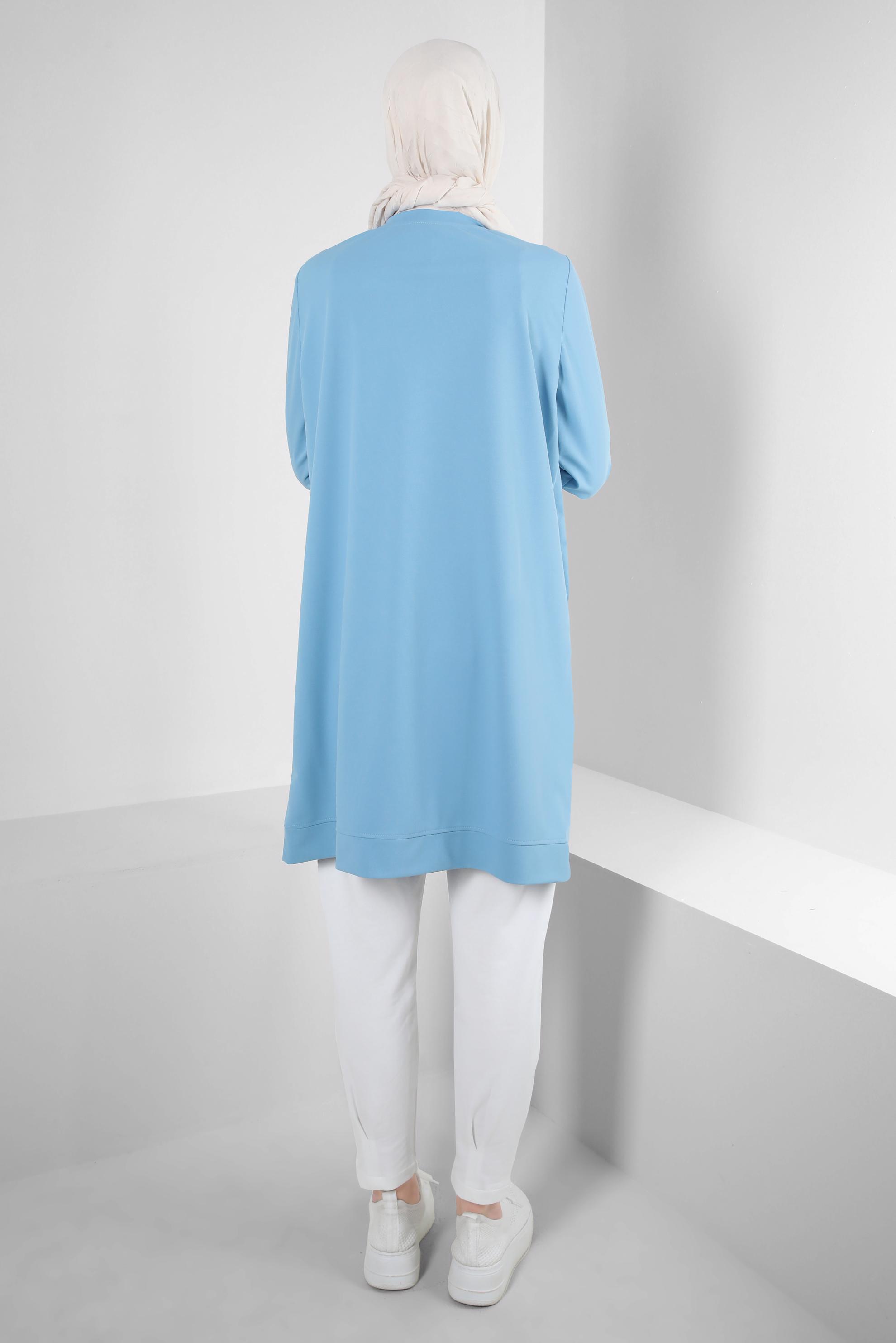 Tesettür giyim MAVİ TAŞ DETAYLI BİSİKLET YAKA EŞOFMAN TUNİK 43884