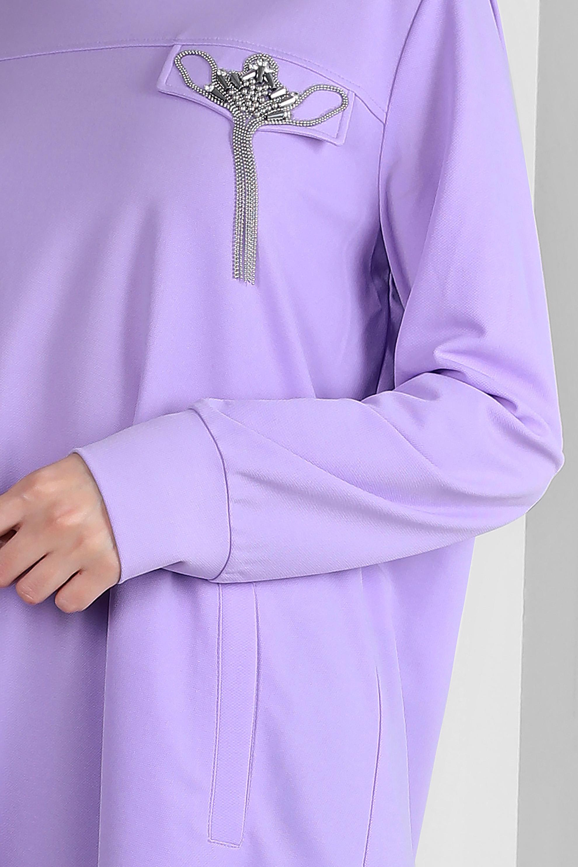 Vêtements hijab POURPRE TUNIQUE DE SURVÊTEMENT COL ROND AVEC DÉTAIL GEM 43884