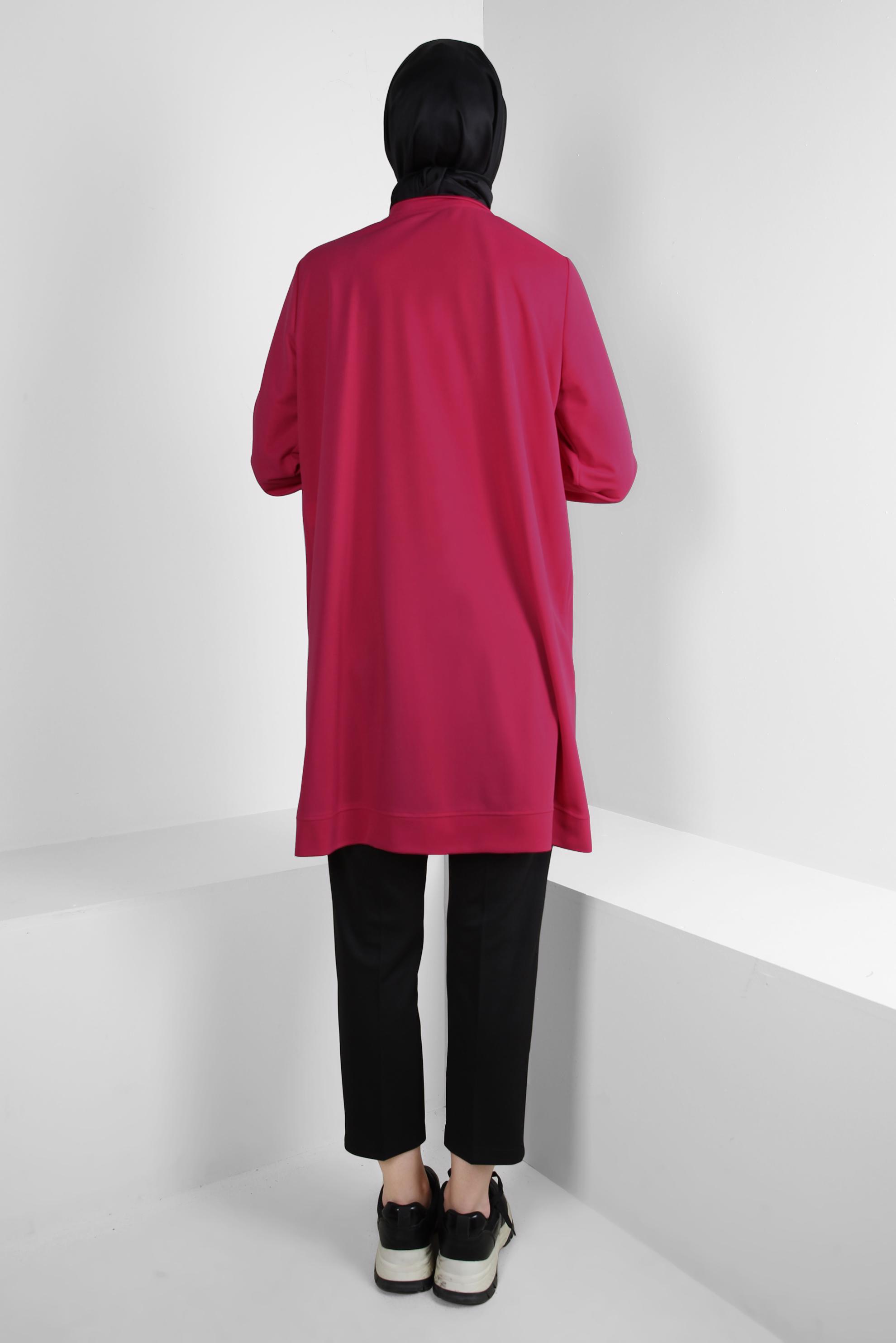 Vêtements hijab FUCHSIA TUNIQUE DE SURVÊTEMENT COL ROND AVEC DÉTAIL GEM 43884