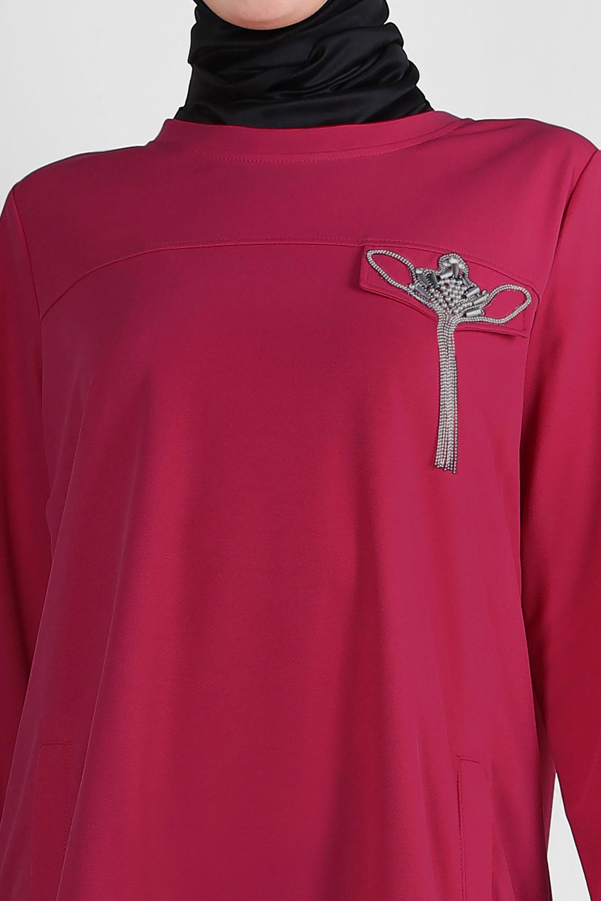 Vêtements hijab FUCHSIA TUNIQUE DE SURVÊTEMENT COL ROND AVEC DÉTAIL GEM 43884