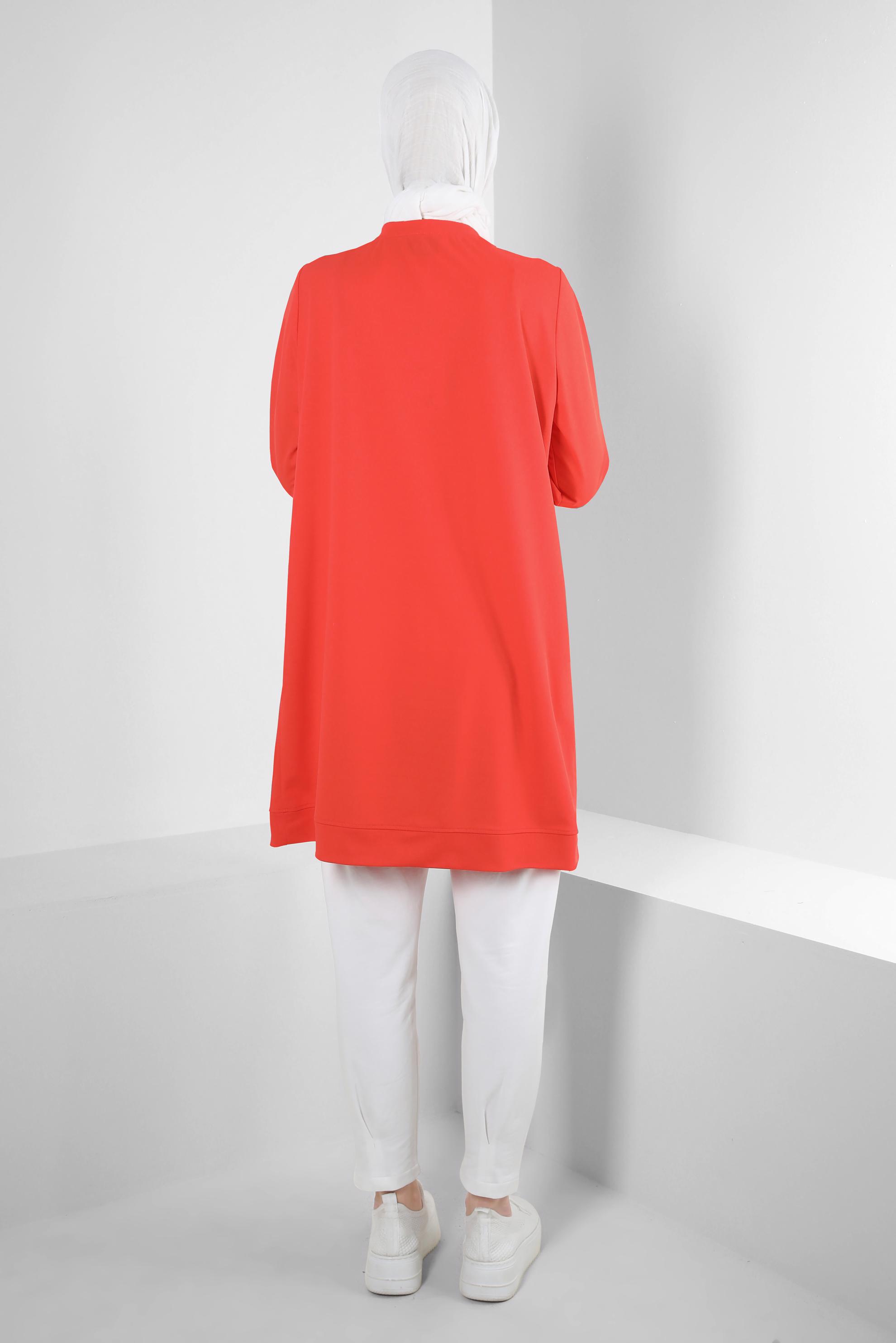 Tesettür giyim KIRMIZI TAŞ DETAYLI BİSİKLET YAKA EŞOFMAN TUNİK 43884