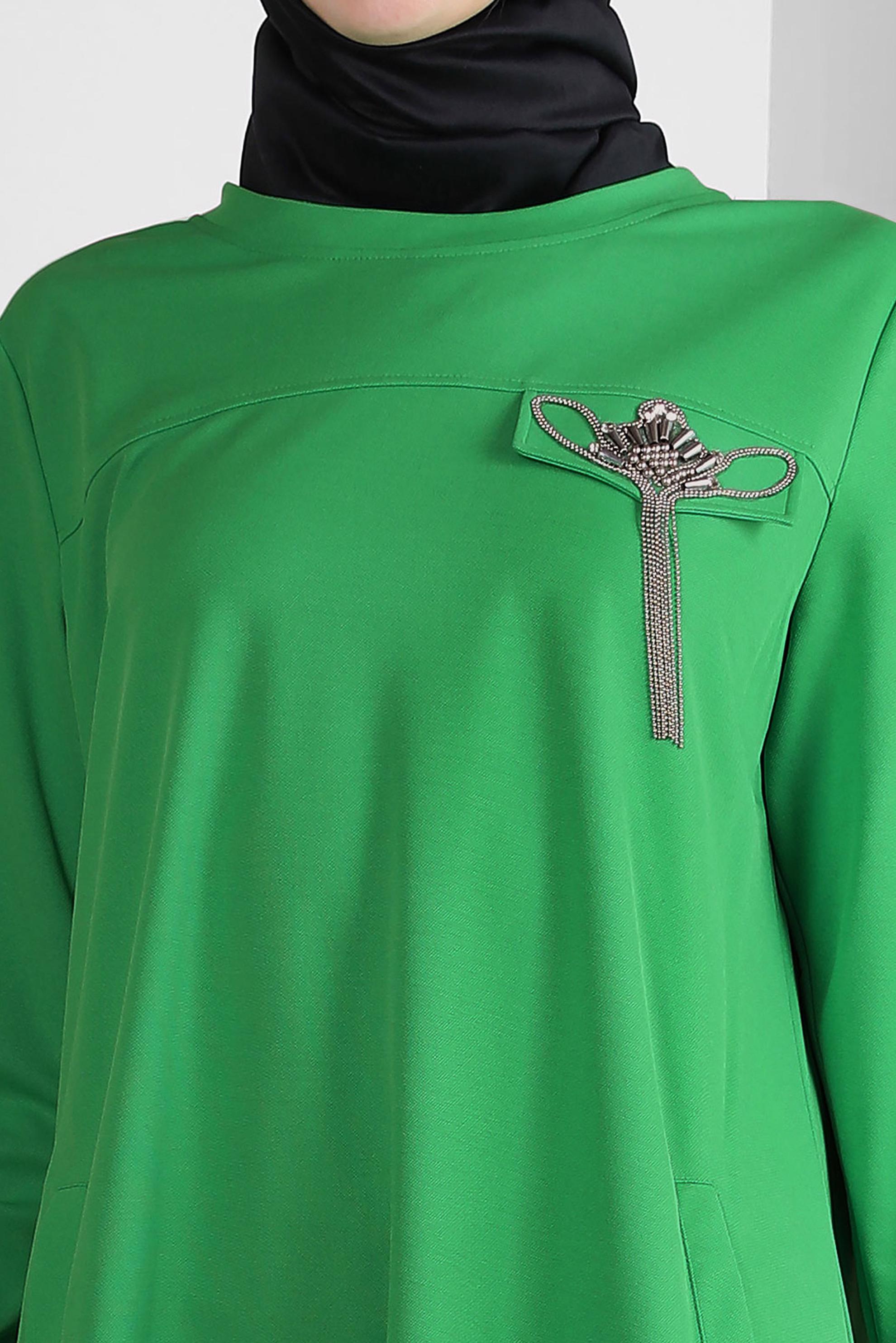 Vêtements hijab VERT TUNIQUE DE SURVÊTEMENT COL ROND AVEC DÉTAIL GEM 43884