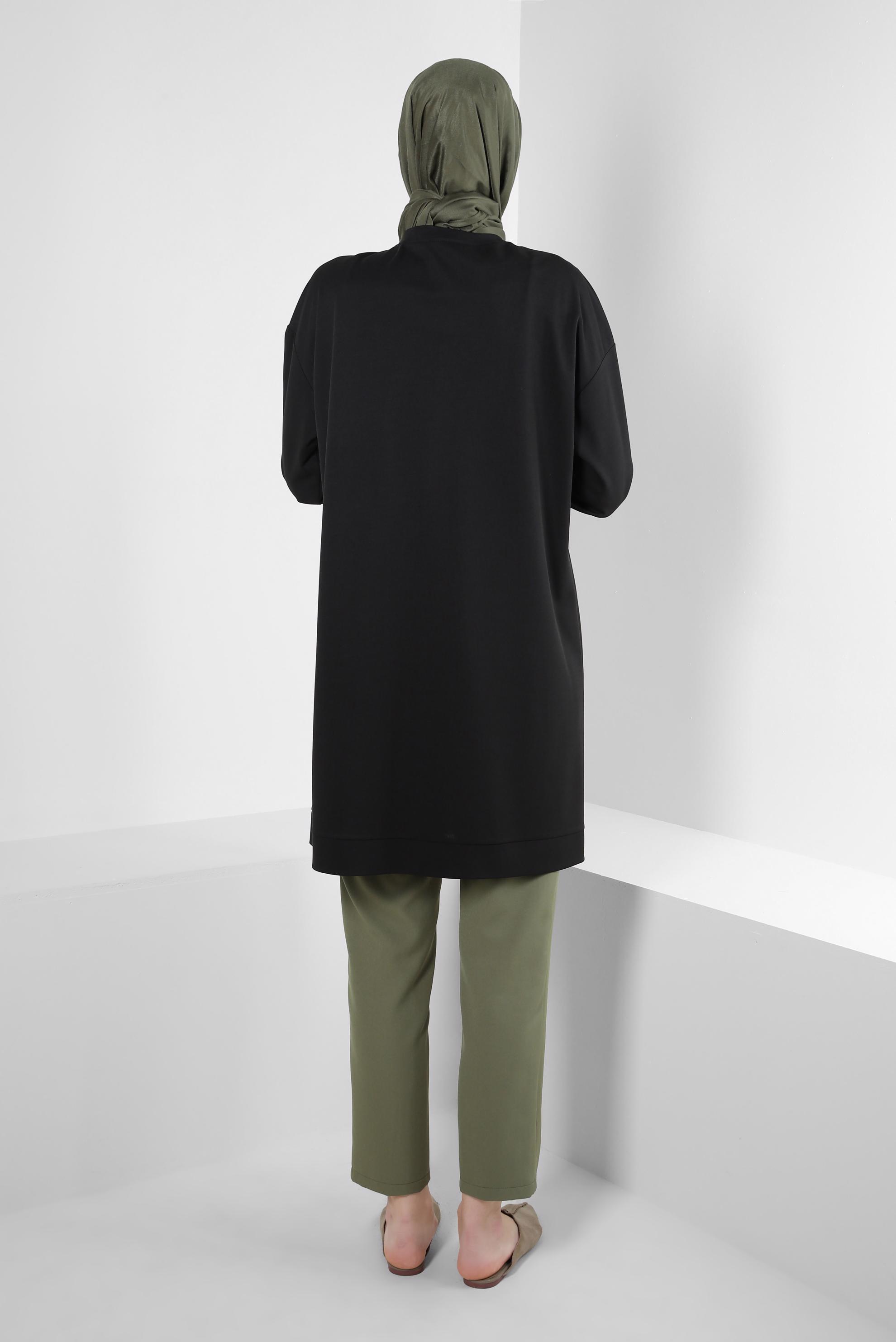 Tesettür giyim SİYAH KUŞGÖZÜ DETAYLI EŞOFMAN TUNİK 43886