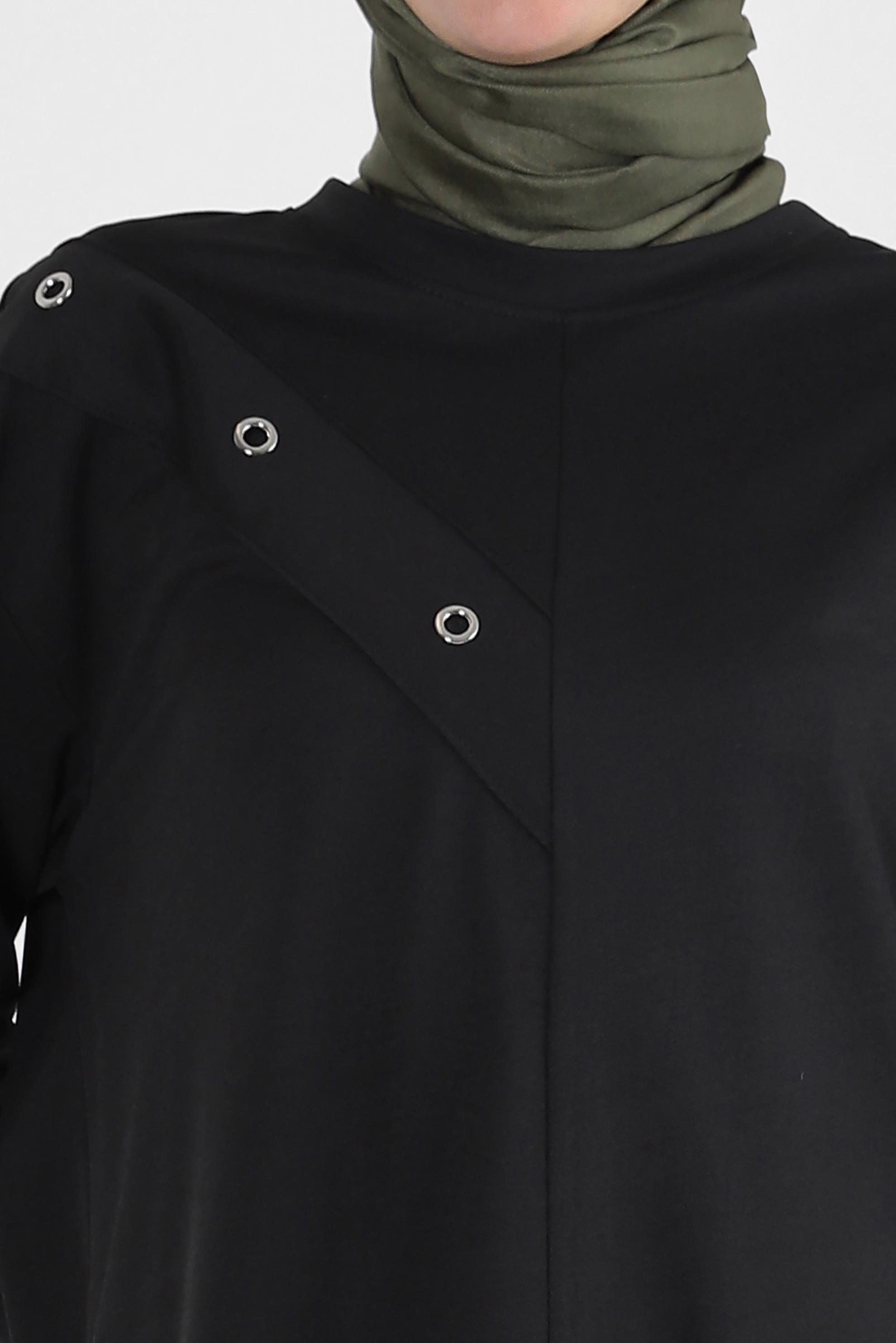 Tesettür giyim SİYAH KUŞGÖZÜ DETAYLI EŞOFMAN TUNİK 43886