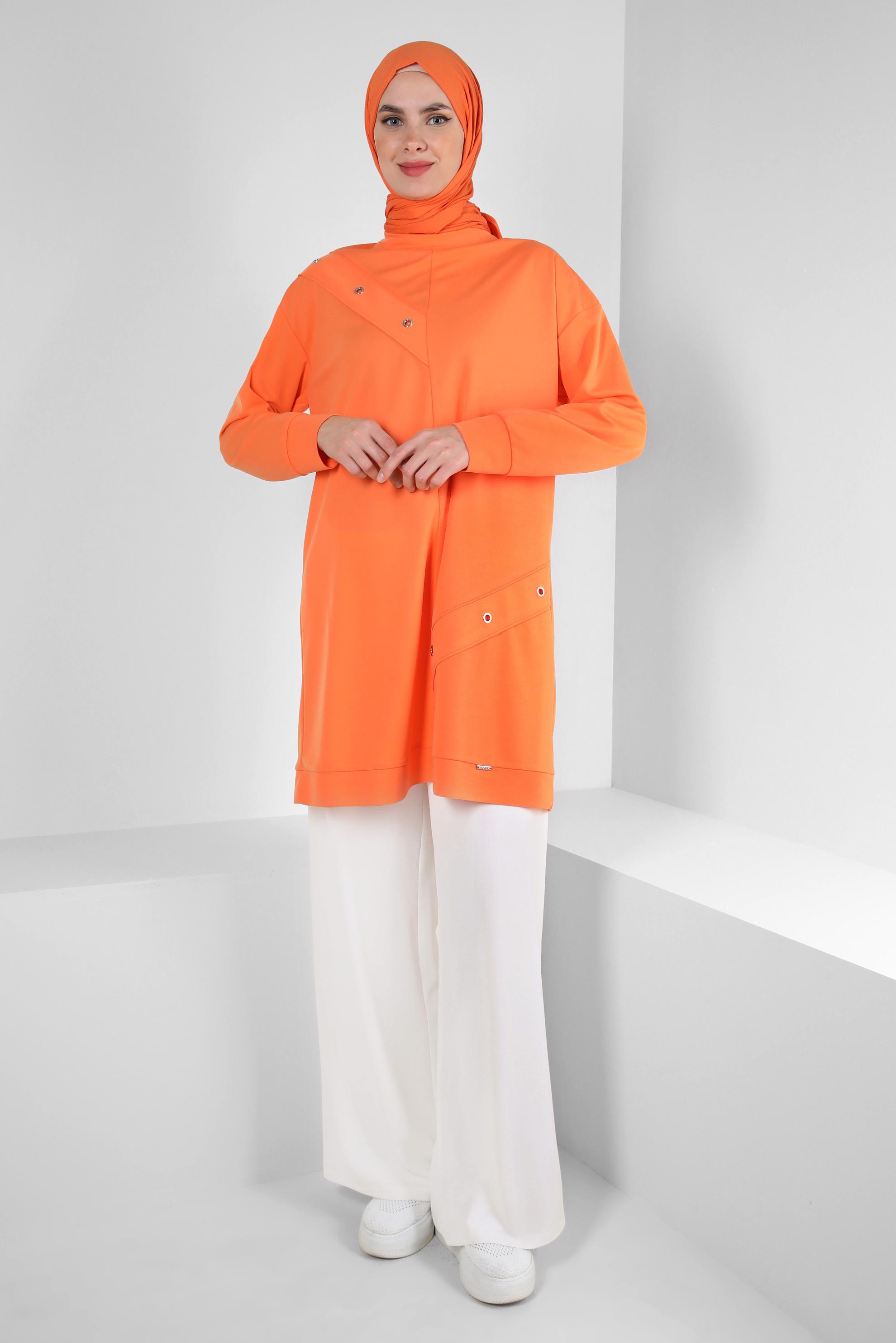 Tesettür giyim TURUNCU KUŞGÖZÜ DETAYLI EŞOFMAN TUNİK 43886