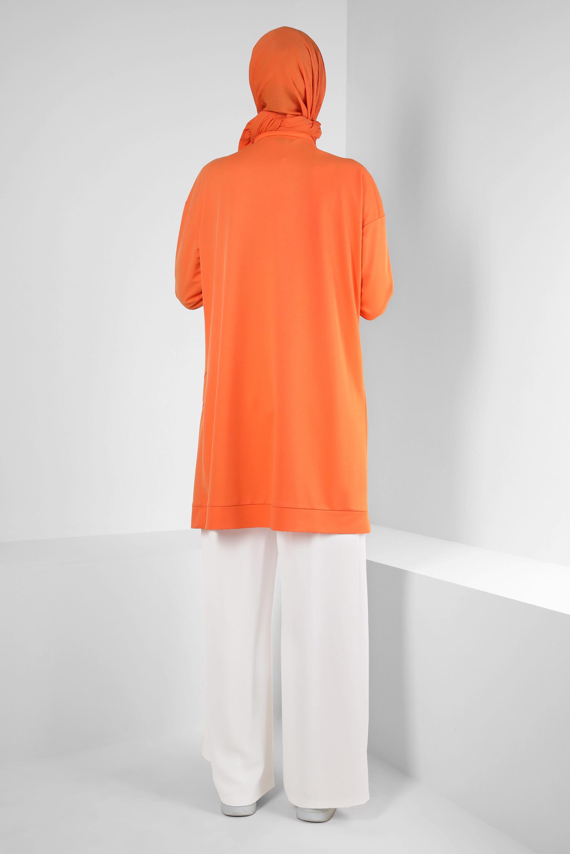 Tesettür giyim TURUNCU KUŞGÖZÜ DETAYLI EŞOFMAN TUNİK 43886