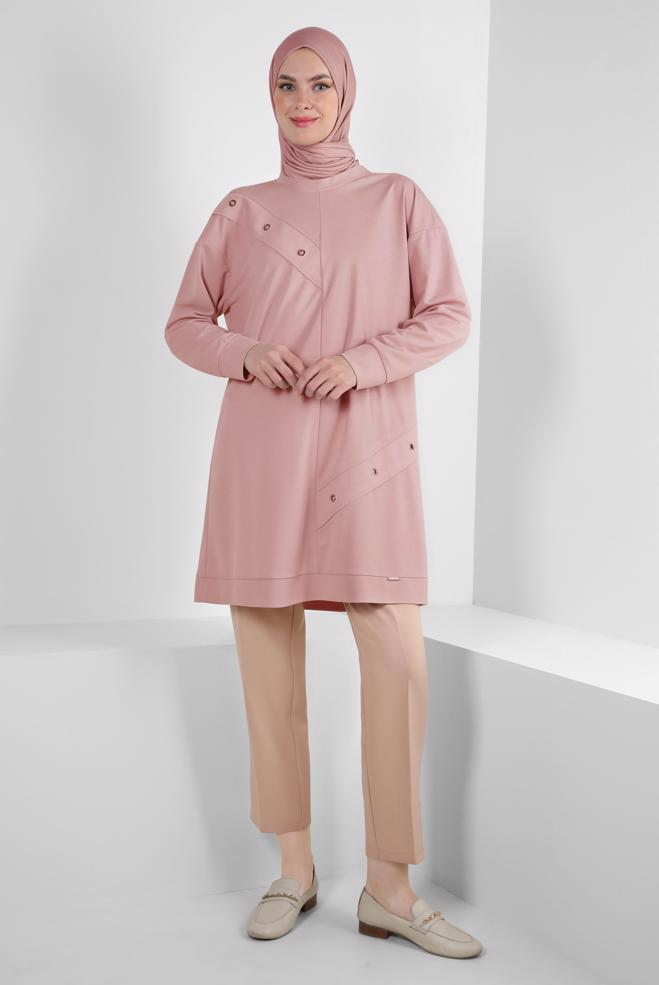 Hijab clothing POWDER TRACKSUIT TUNIC WITH EYELET DETAIL 43886 - ALVİNA