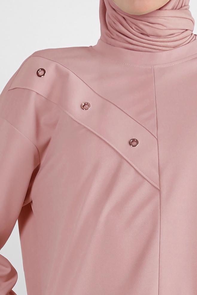Hijab clothing POWDER TRACKSUIT TUNIC WITH EYELET DETAIL 43886 - ALVİNA