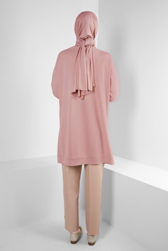 Hijab clothing POWDER TRACKSUIT TUNIC WITH EYELET DETAIL 43886 - ALVİNA