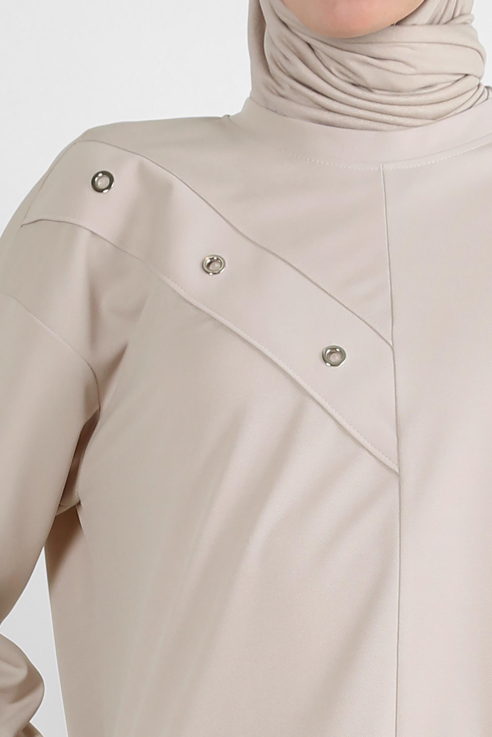 Tesettür giyim BEJ KUŞGÖZÜ DETAYLI EŞOFMAN TUNİK 43886