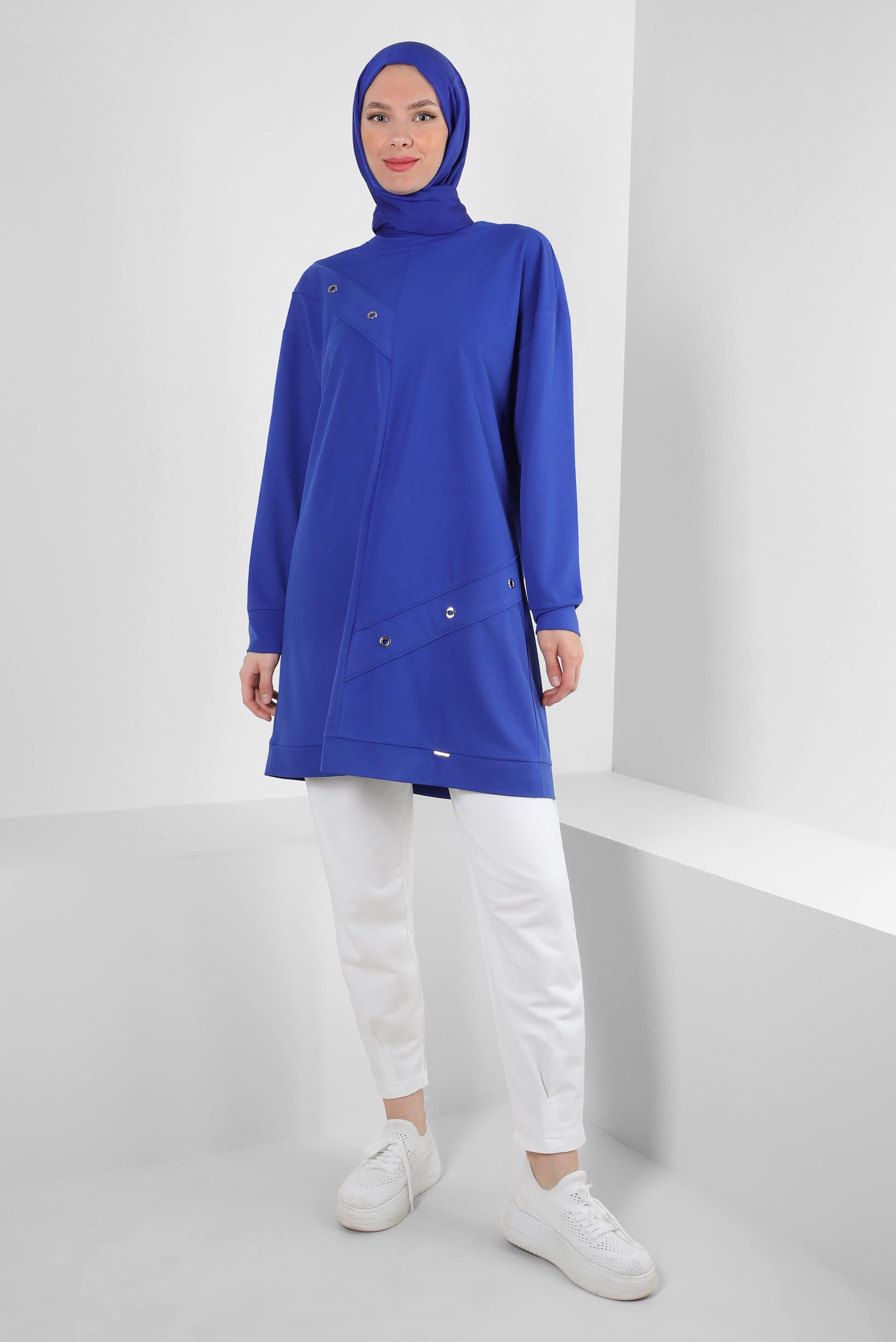 Tesettür giyim LACİVERT KUŞGÖZÜ DETAYLI EŞOFMAN TUNİK 43886