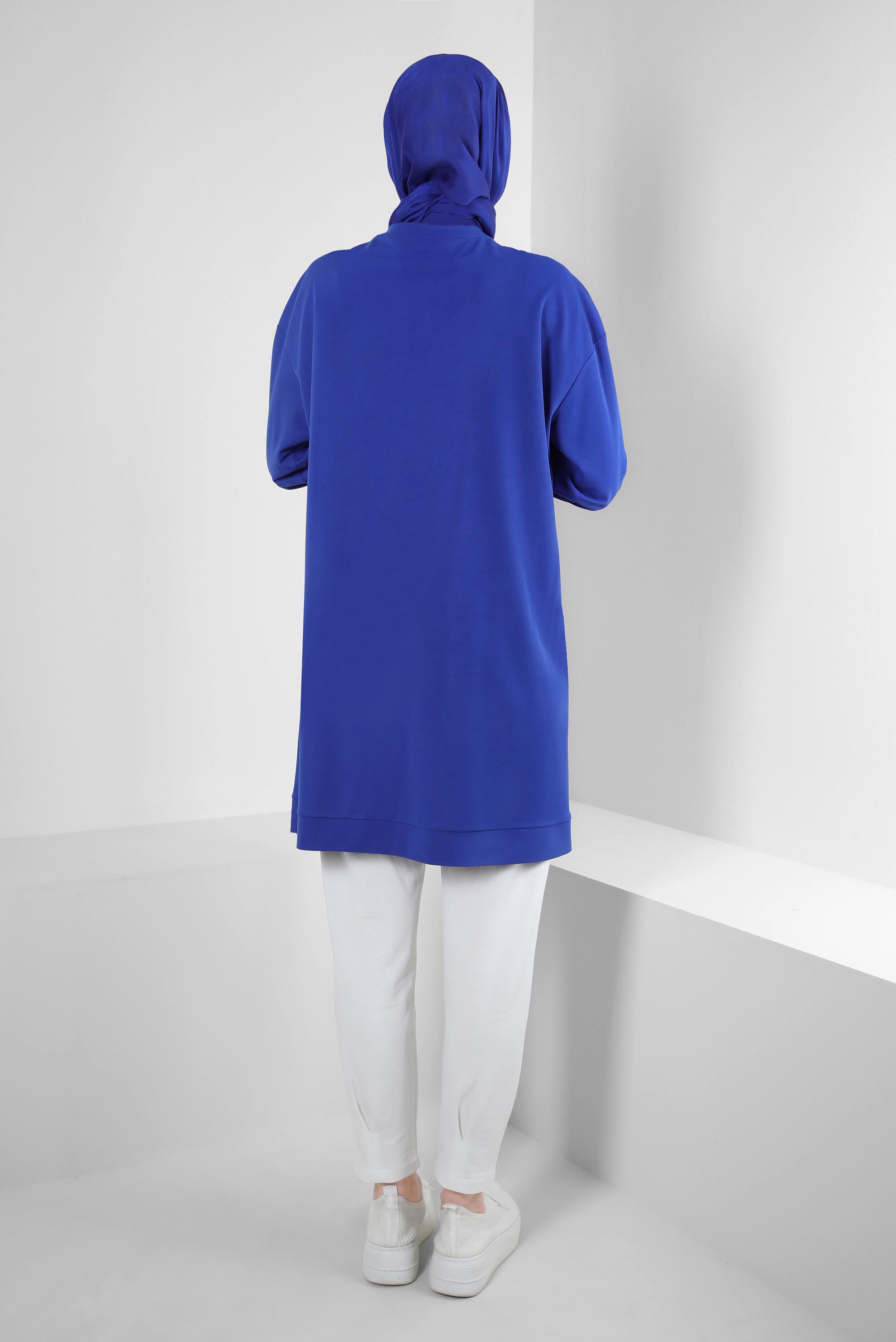 Tesettür giyim LACİVERT KUŞGÖZÜ DETAYLI EŞOFMAN TUNİK 43886