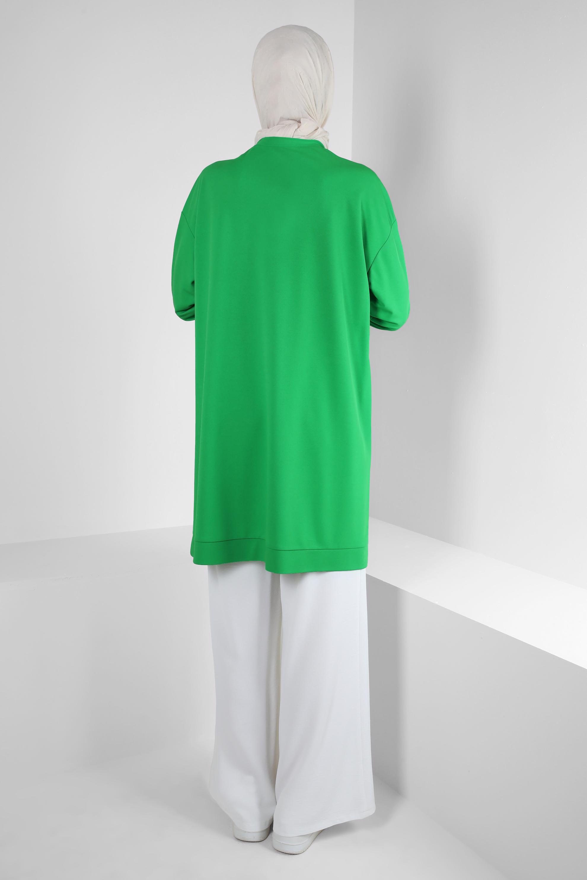 Tesettür giyim YEŞİL KUŞGÖZÜ DETAYLI EŞOFMAN TUNİK 43886