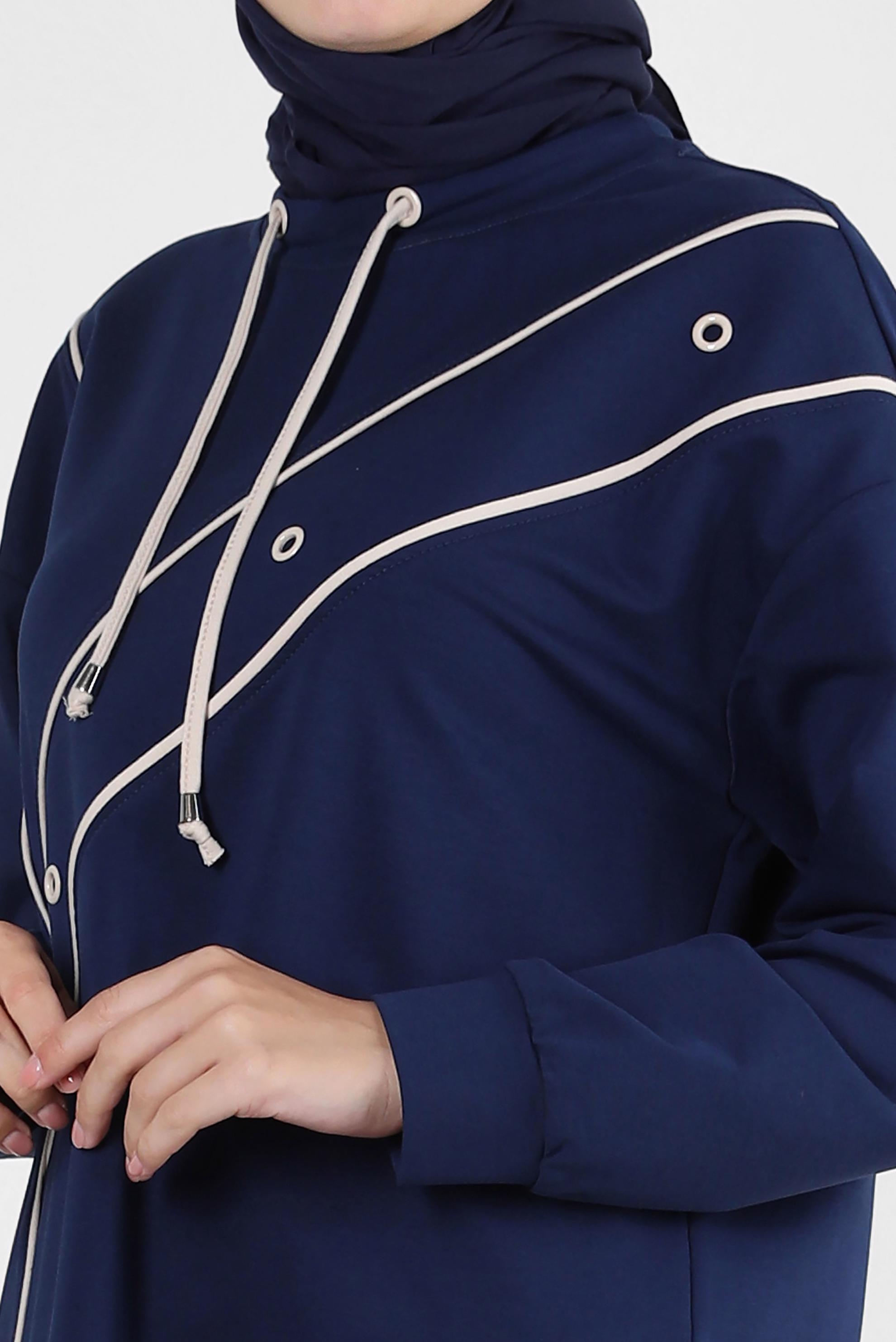 Tesettür giyim LACİVERT KUŞGÖZÜ DETAYLI YAKASI BAĞCIKLI EŞOFMAN TUNİK 43887