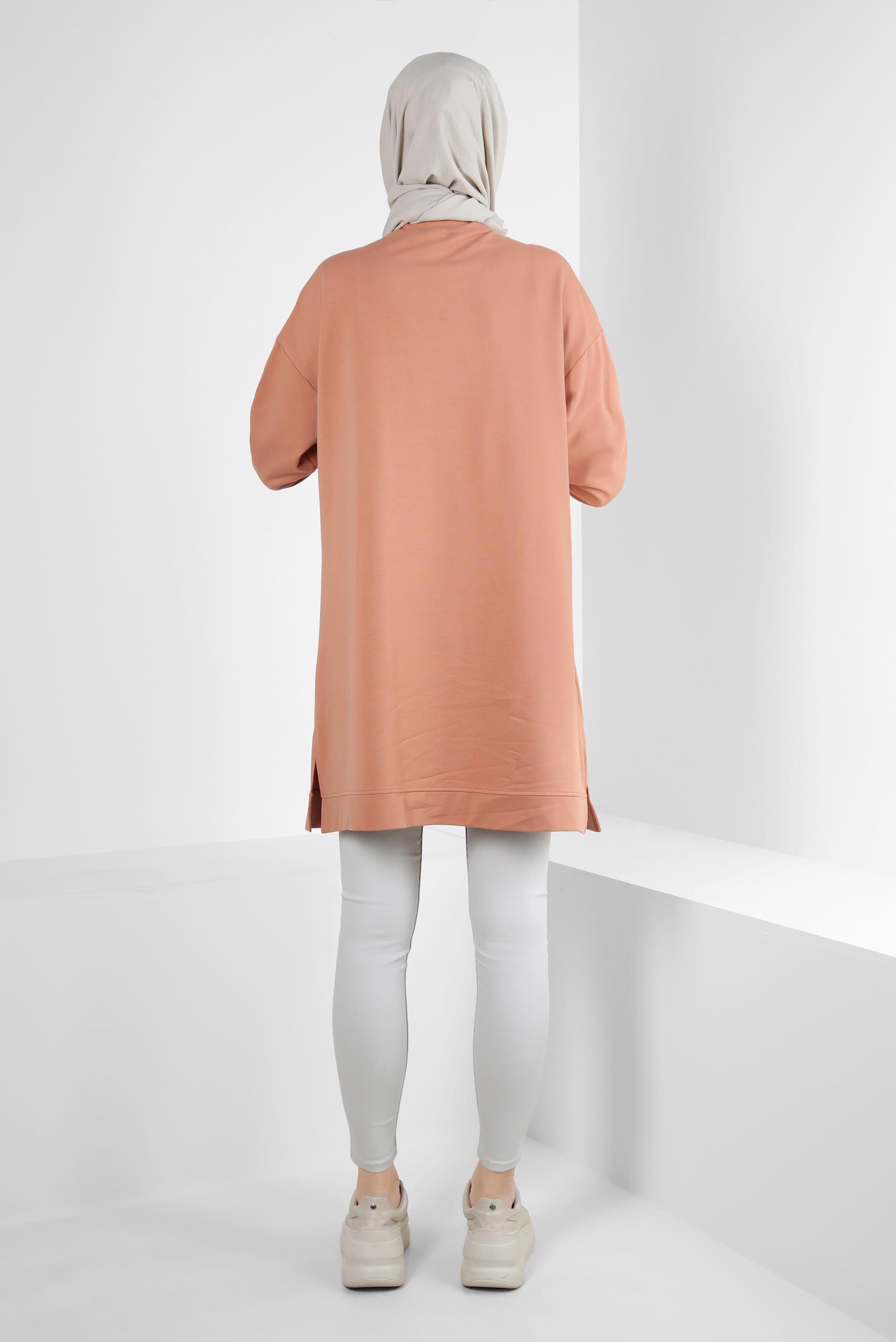 Tesettür giyim PEMBE KUŞGÖZÜ DETAYLI YAKASI BAĞCIKLI EŞOFMAN TUNİK 43887