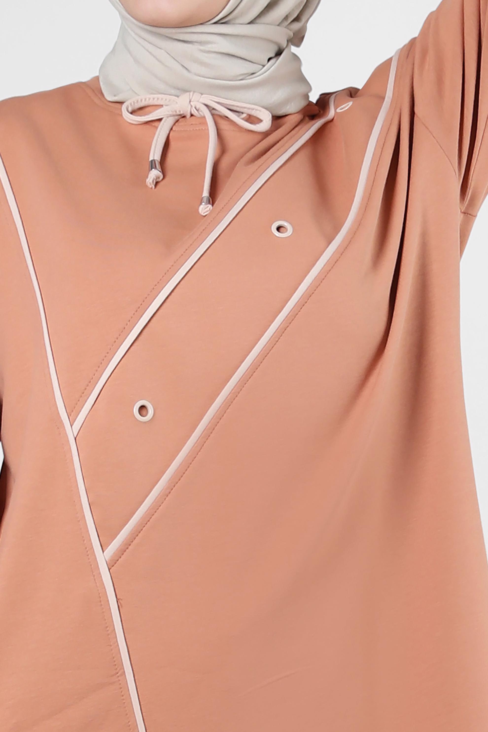 Tesettür giyim PEMBE KUŞGÖZÜ DETAYLI YAKASI BAĞCIKLI EŞOFMAN TUNİK 43887