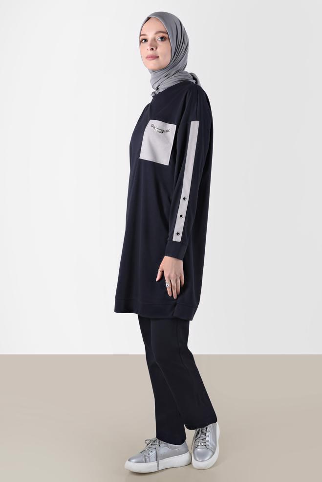 Hijab clothing NAVY BLUE ELASTIC WAIST SWEATPANTS 70396 - ALVİNA