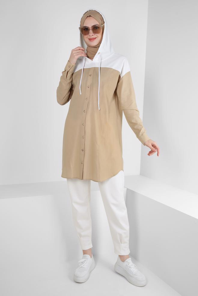 Vêtements hijab BLANC PANTALON DE SURVÊTEMENT AVEC POCHES DÉTAIL PLIS 70569 - ALVİNA