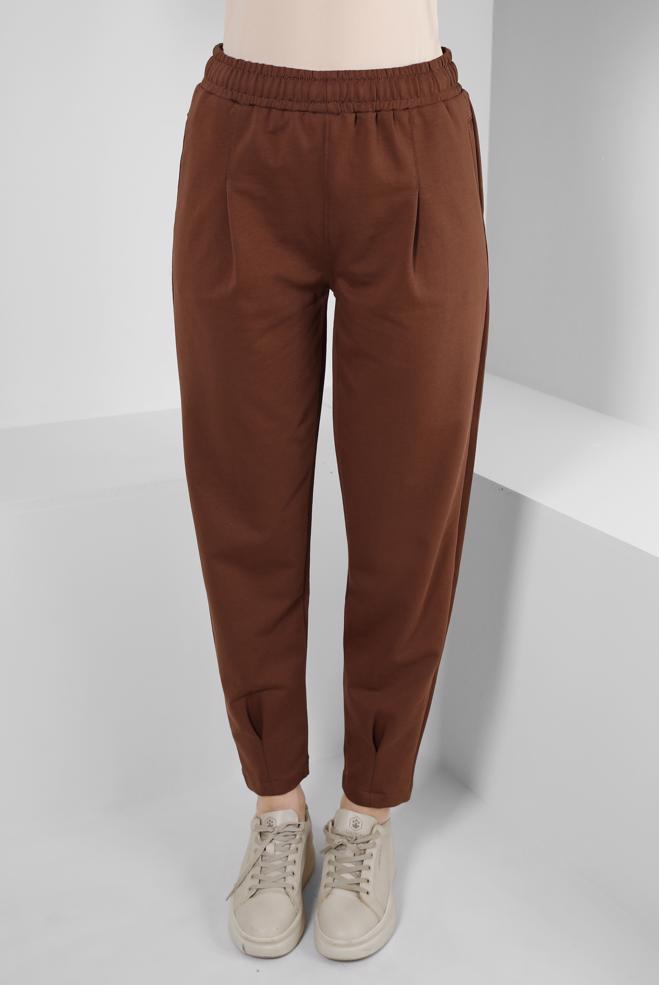 Hijab clothing BROWN PLEAT DETAIL TRACKSUIT PANTS WITH POCKETS 70569 - ALVİNA