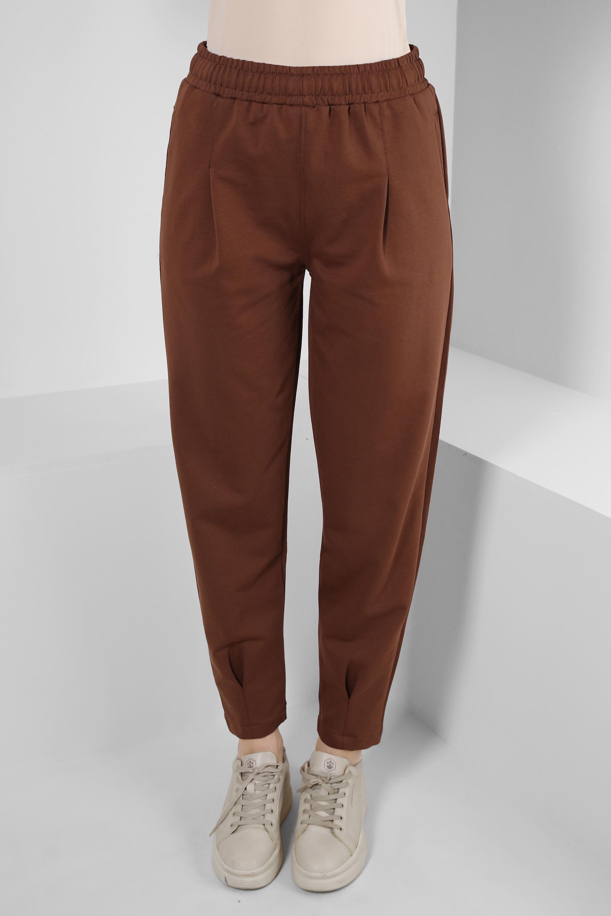 Vêtements hijab BRUN PANTALON DE SURVÊTEMENT AVEC POCHES DÉTAIL PLIS 70569