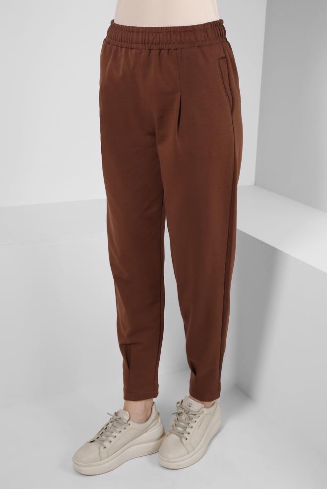 Hijab clothing BROWN PLEAT DETAIL TRACKSUIT PANTS WITH POCKETS 70569 - ALVİNA
