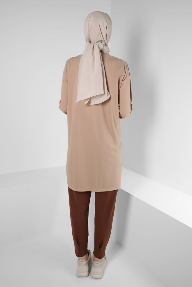 Hijab clothing BROWN PLEAT DETAIL TRACKSUIT PANTS WITH POCKETS 70569 - ALVİNA