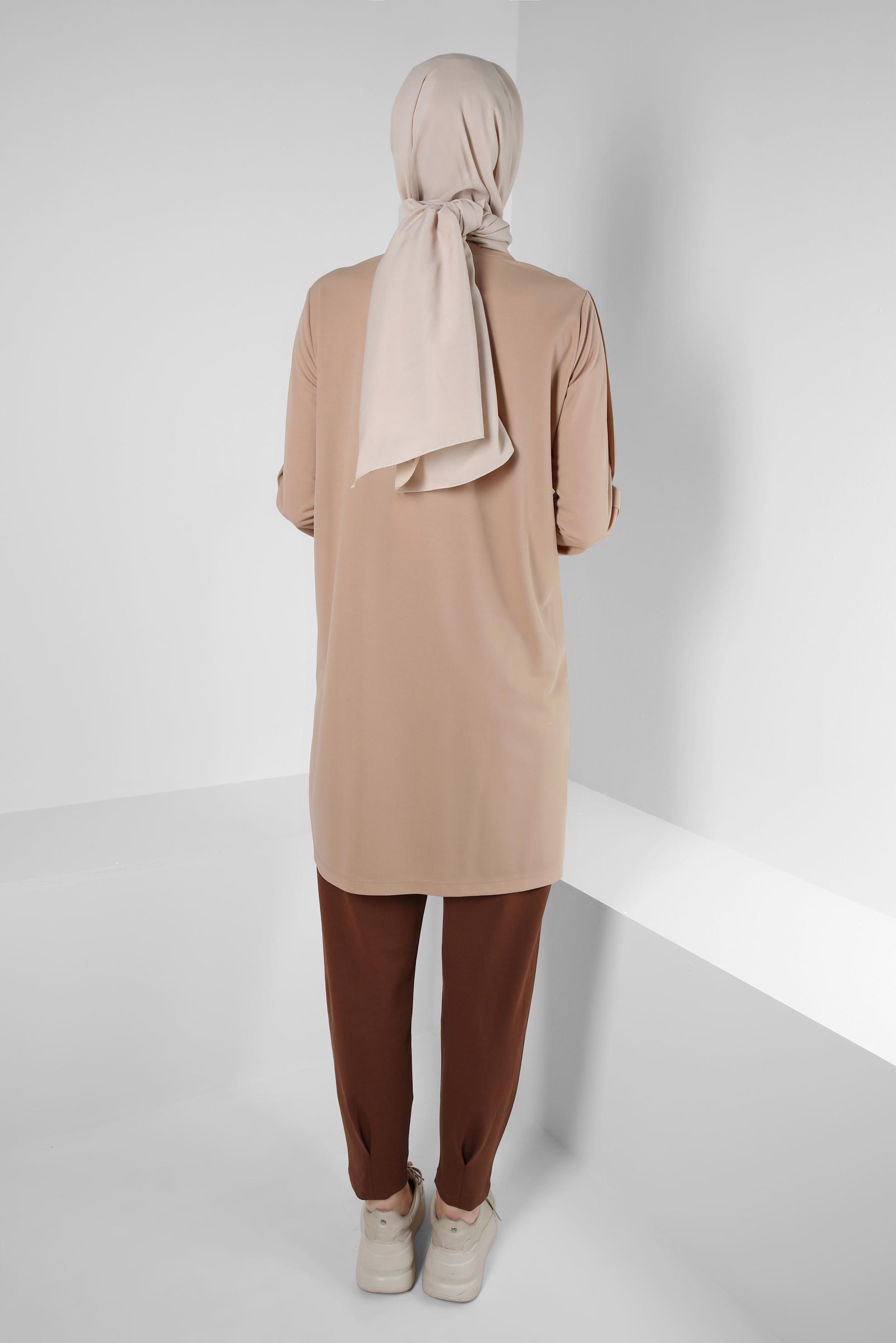 Vêtements hijab BRUN PANTALON DE SURVÊTEMENT AVEC POCHES DÉTAIL PLIS 70569