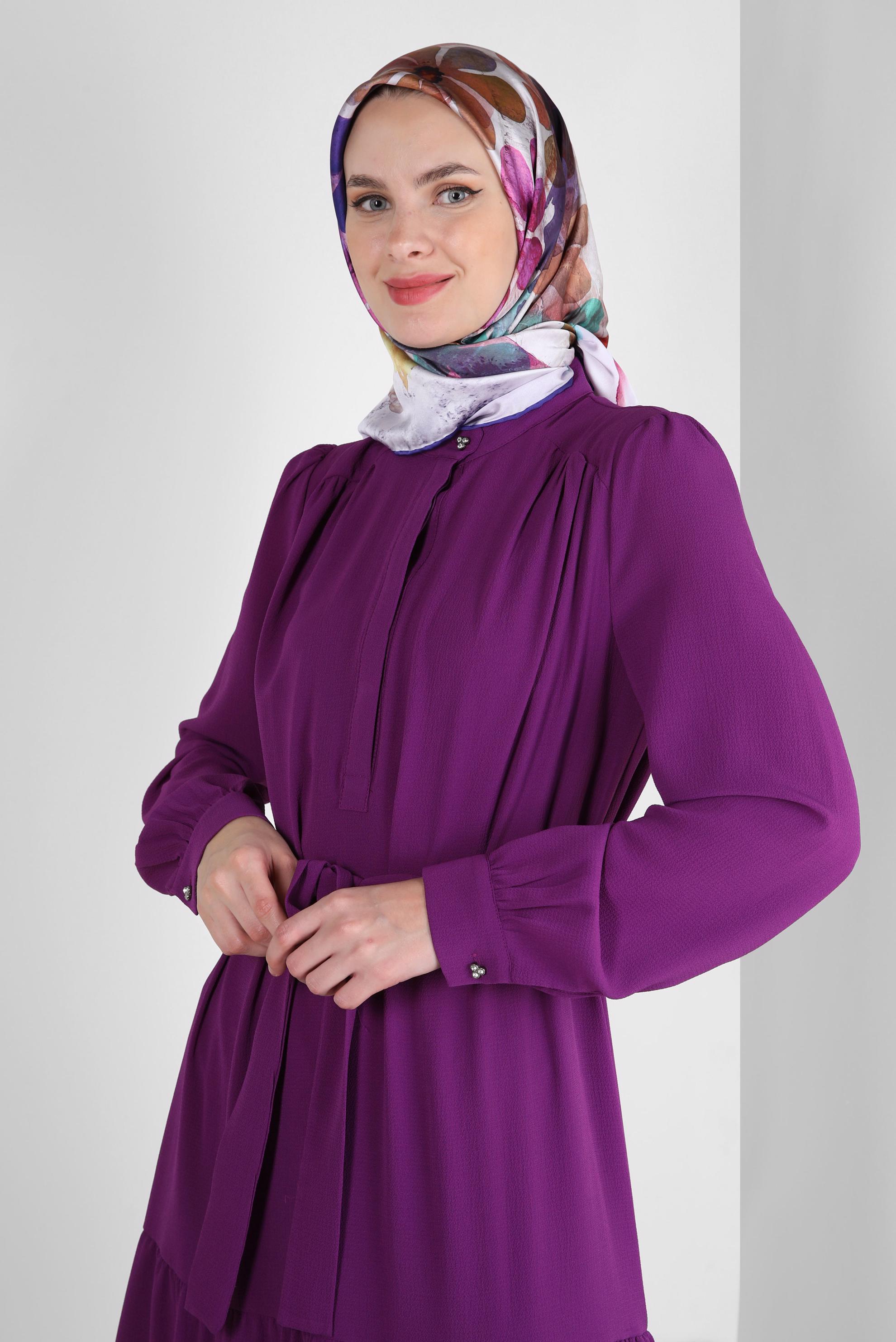 Tesettür giyim MOR ALVİNA ÇİÇEK DESENLİ EŞARP 8227
