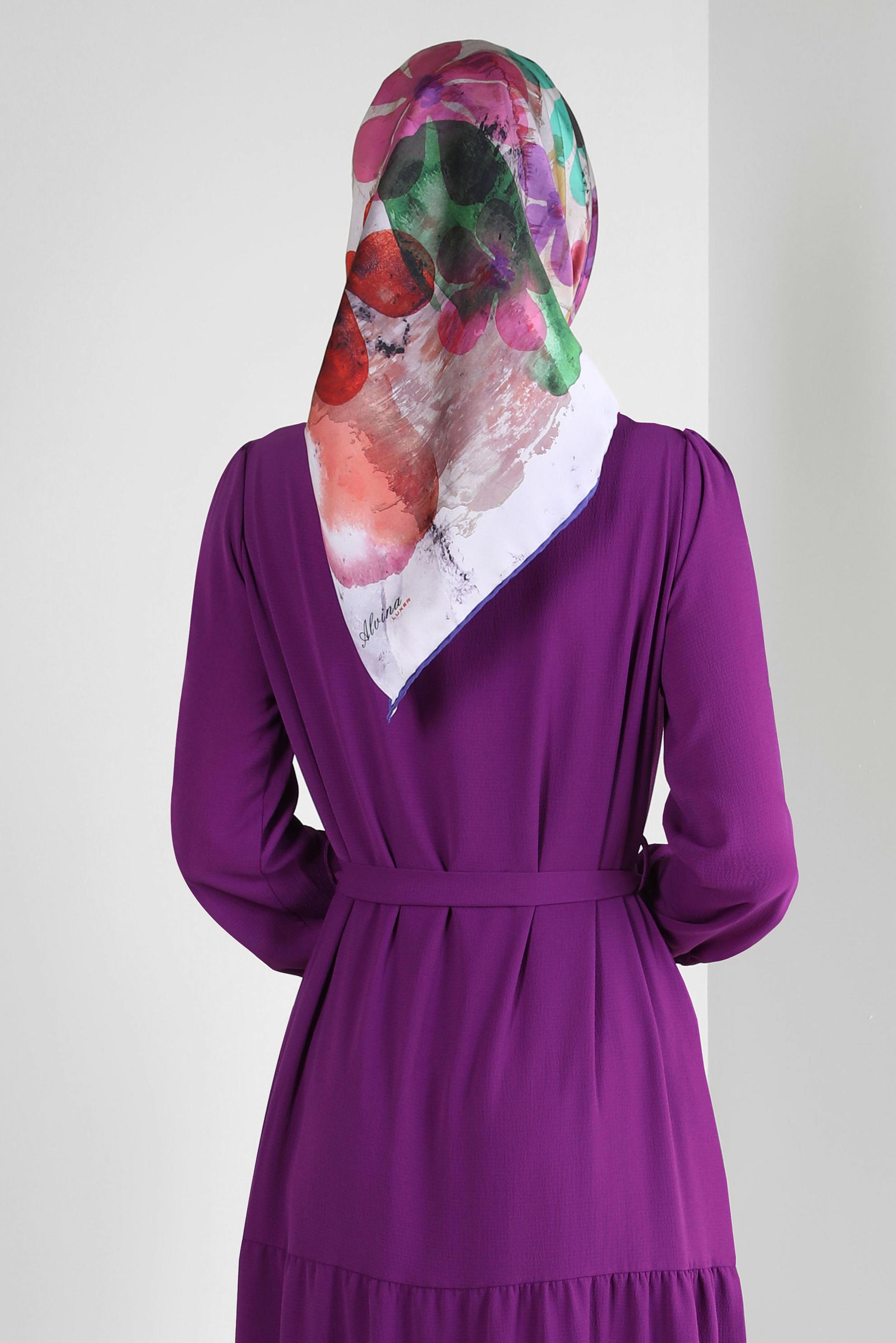 Tesettür giyim MOR ALVİNA ÇİÇEK DESENLİ EŞARP 8227