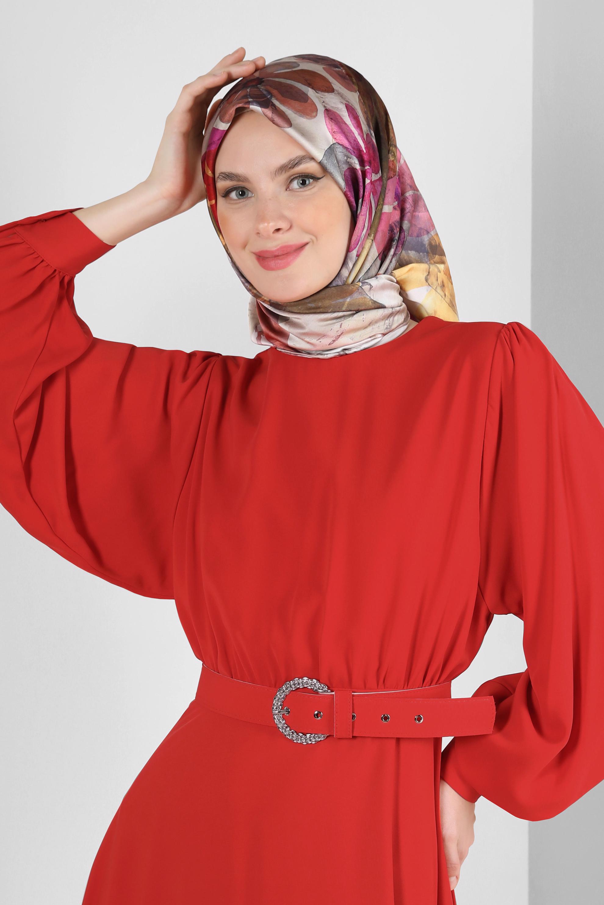 Tesettür giyim VİZON ALVİNA ÇİÇEK DESENLİ EŞARP 8227