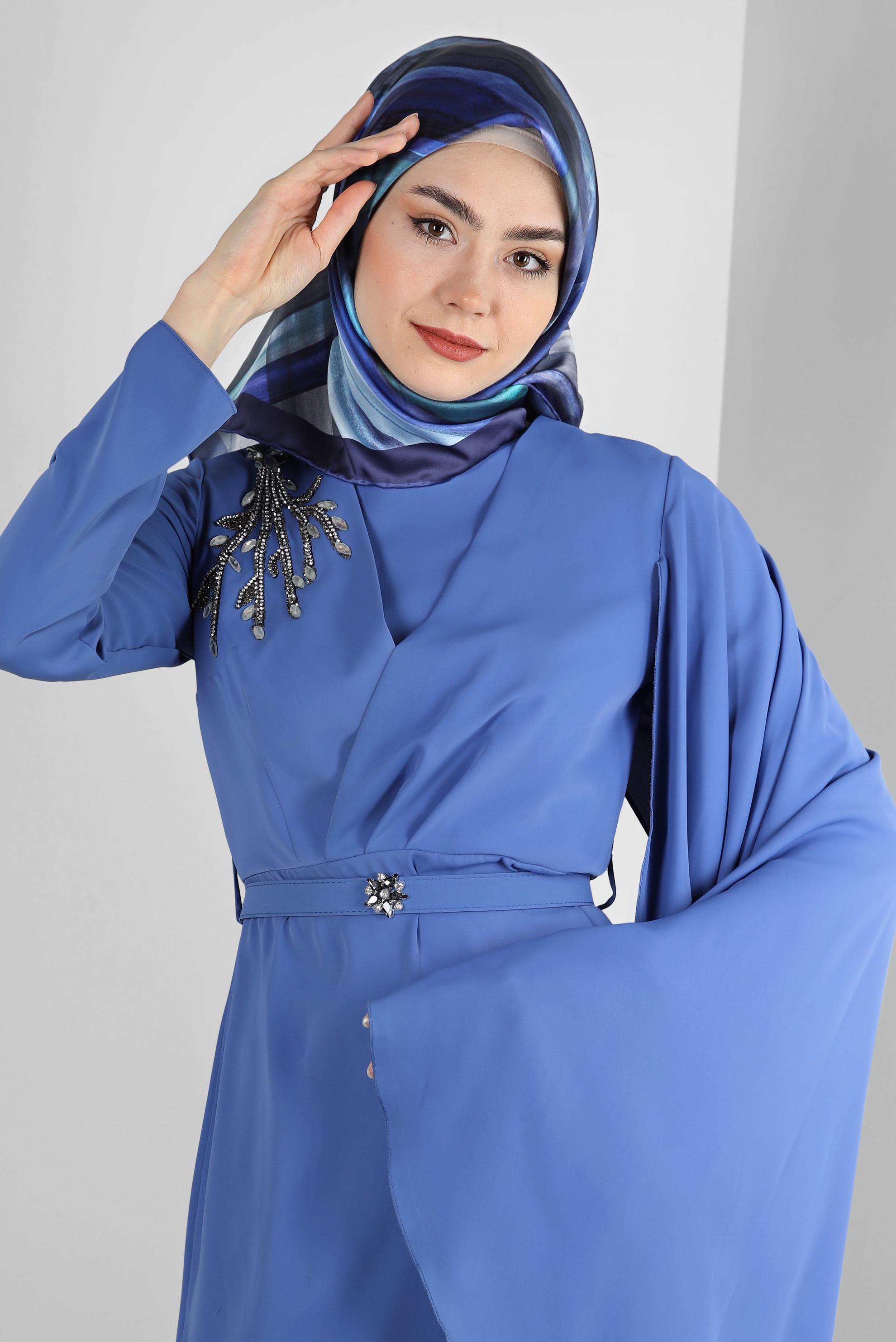 Tesettür giyim LACİVERT ALVİNA DİJİTAL EŞARP 8229 