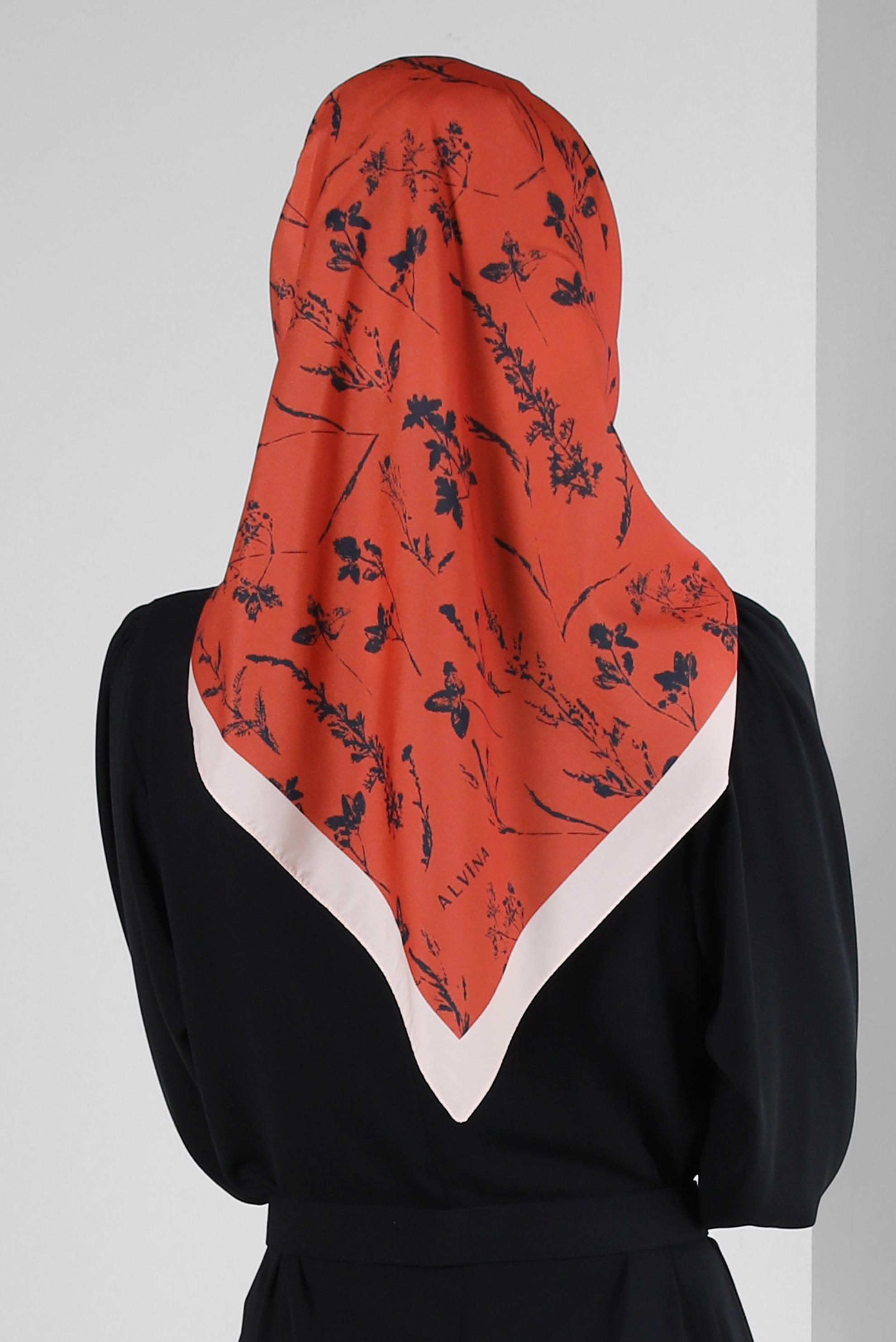 Tesettür giyim TURUNCU ALVİNA ÇİÇEK DESEN EŞARP 8230