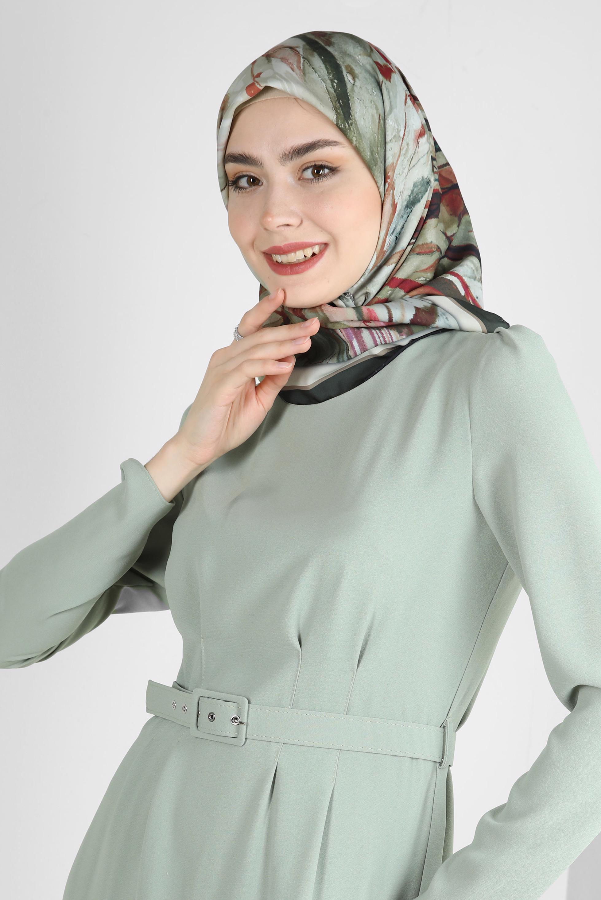 Tesettür giyim HAKİ ALVİNA YAPRAK DESENLİ EŞARP 8231