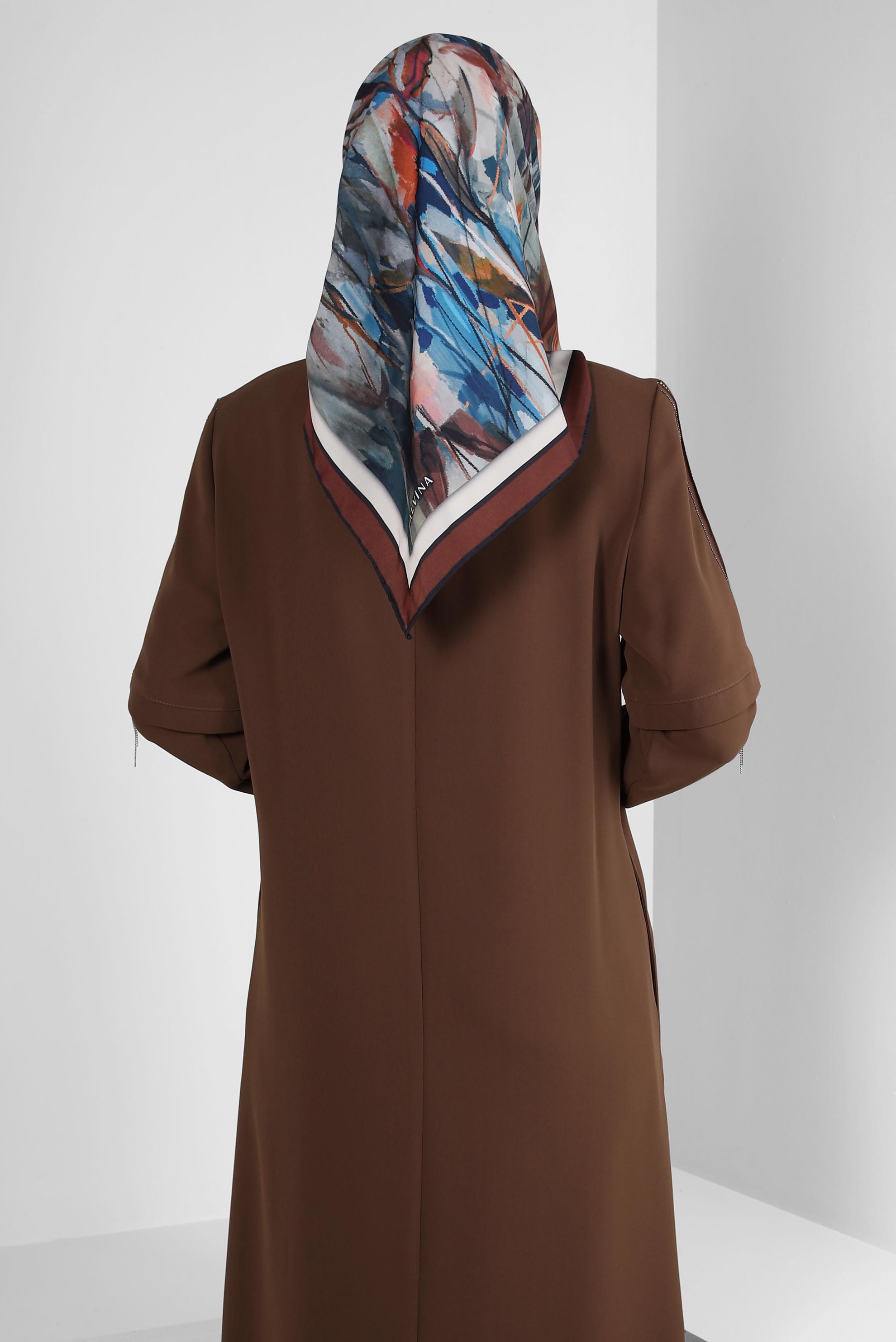 Tesettür giyim KAHVE ALVİNA YAPRAK DESENLİ EŞARP 8231