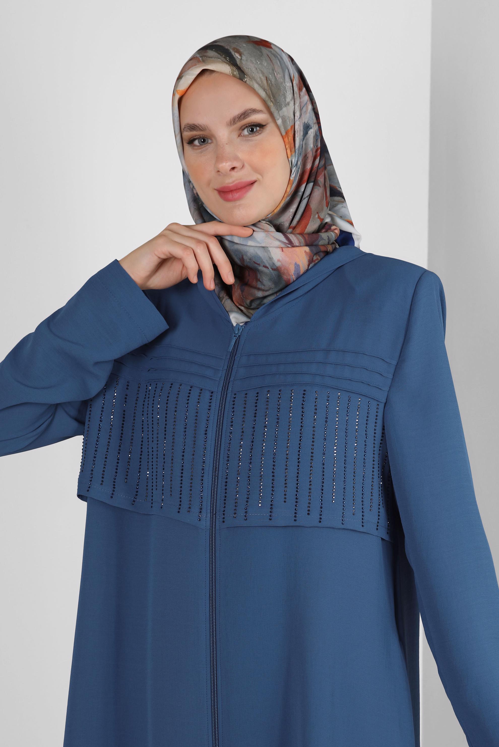 Tesettür giyim LACİVERT ALVİNA YAPRAK DESENLİ EŞARP 8231