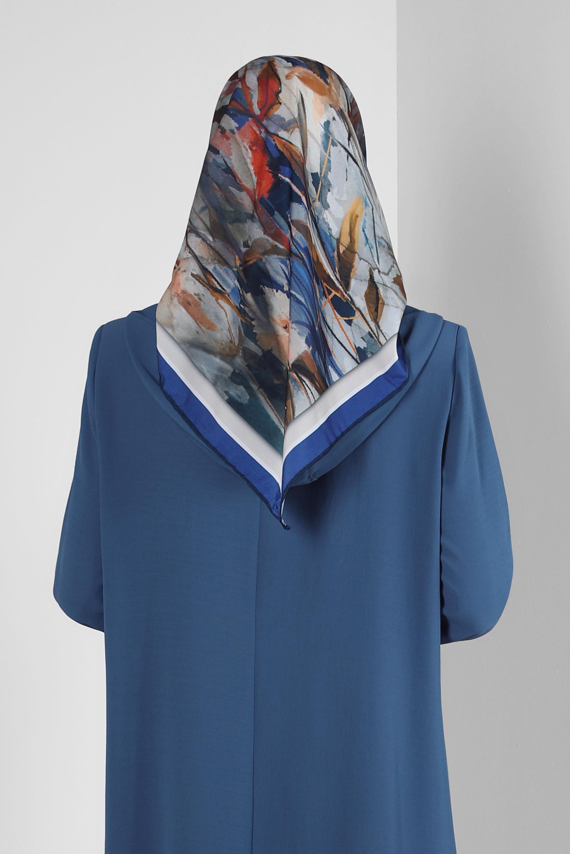 Tesettür giyim LACİVERT ALVİNA YAPRAK DESENLİ EŞARP 8231