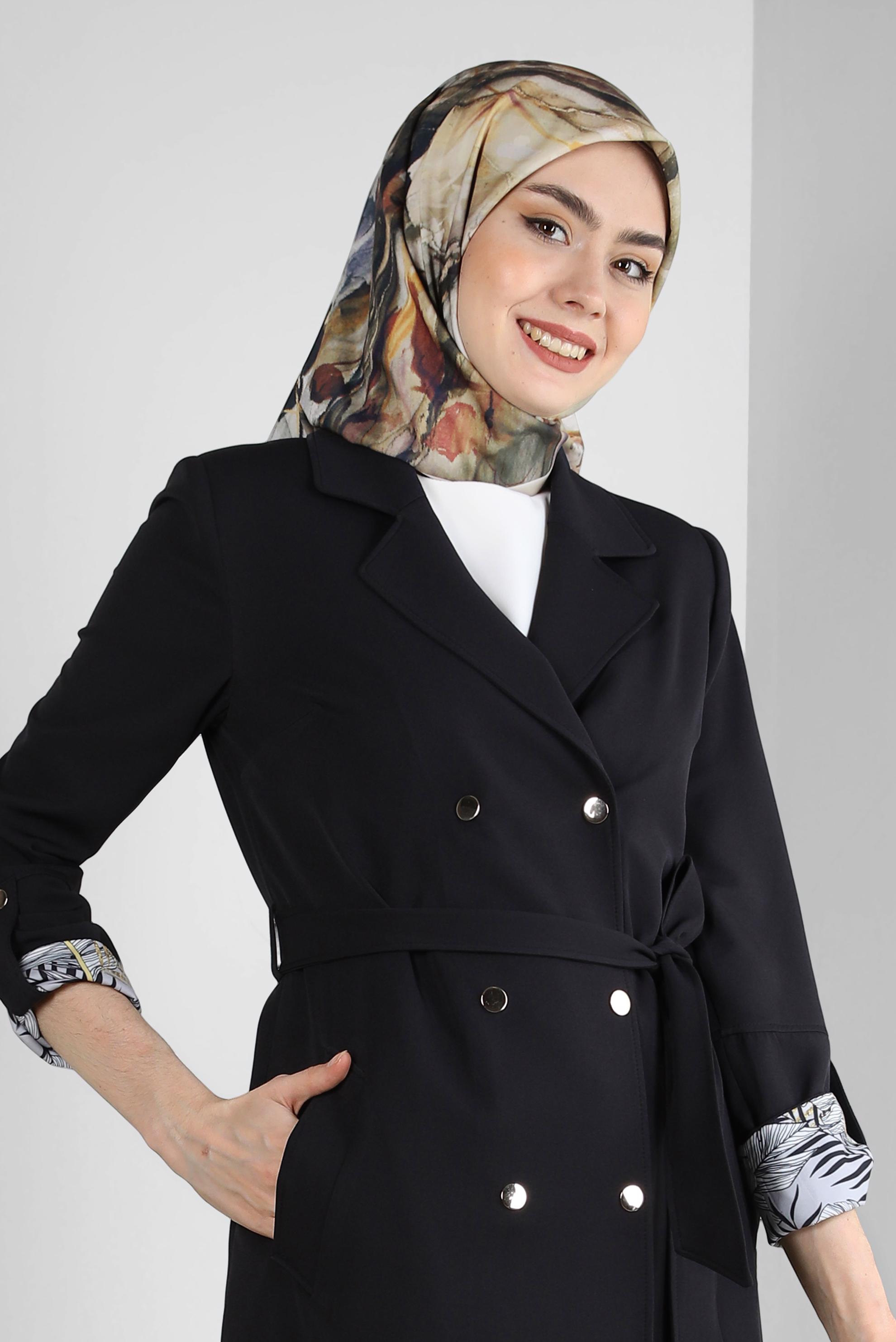 Tesettür giyim SİYAH ALVİNA YAPRAK DESENLİ EŞARP 8231