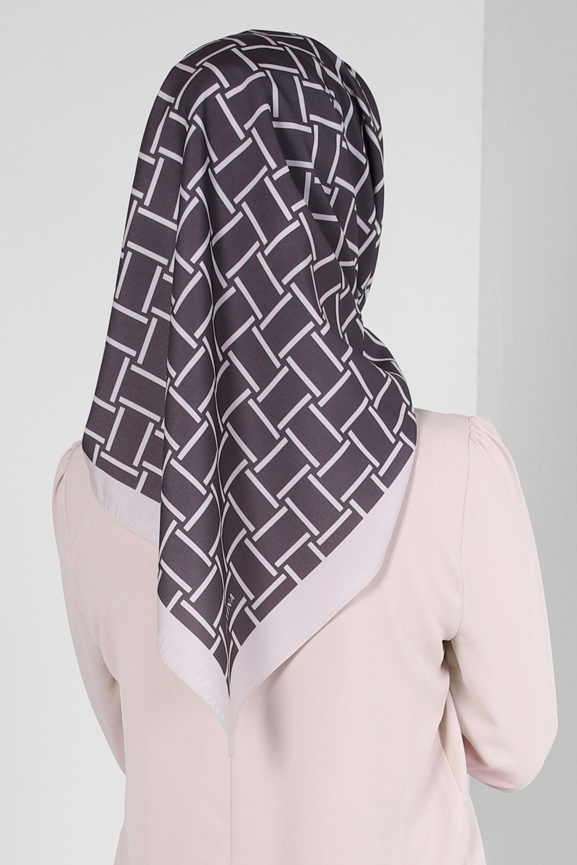 Tesettür giyim KAHVE ALVİNA KARE DESEN EŞARP 8232 