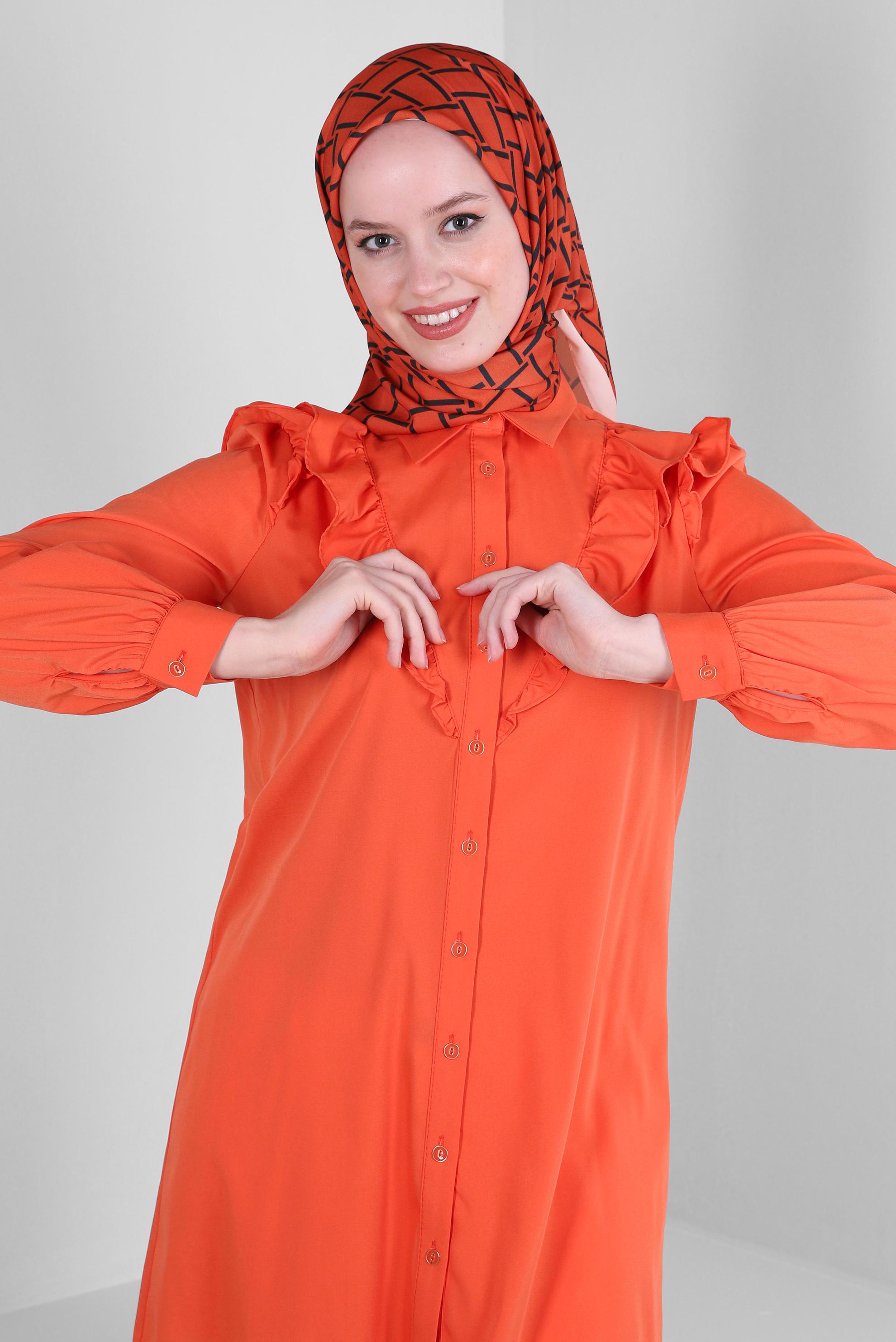 Tesettür giyim TURUNCU ALVİNA KARE DESEN EŞARP 8232 