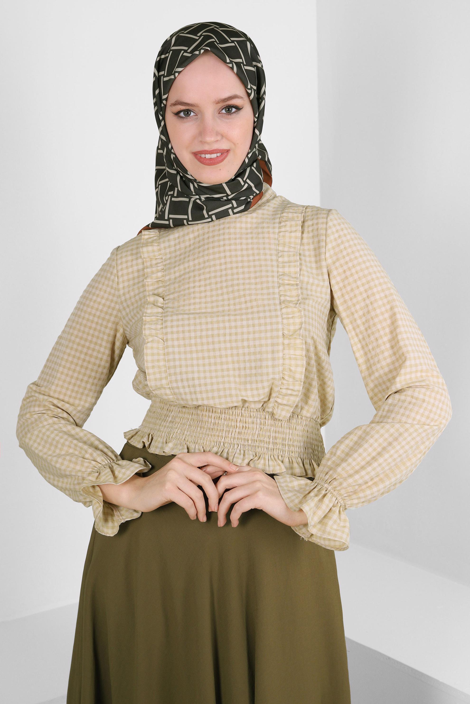 Tesettür giyim TABA ALVİNA KARE DESEN EŞARP 8232 