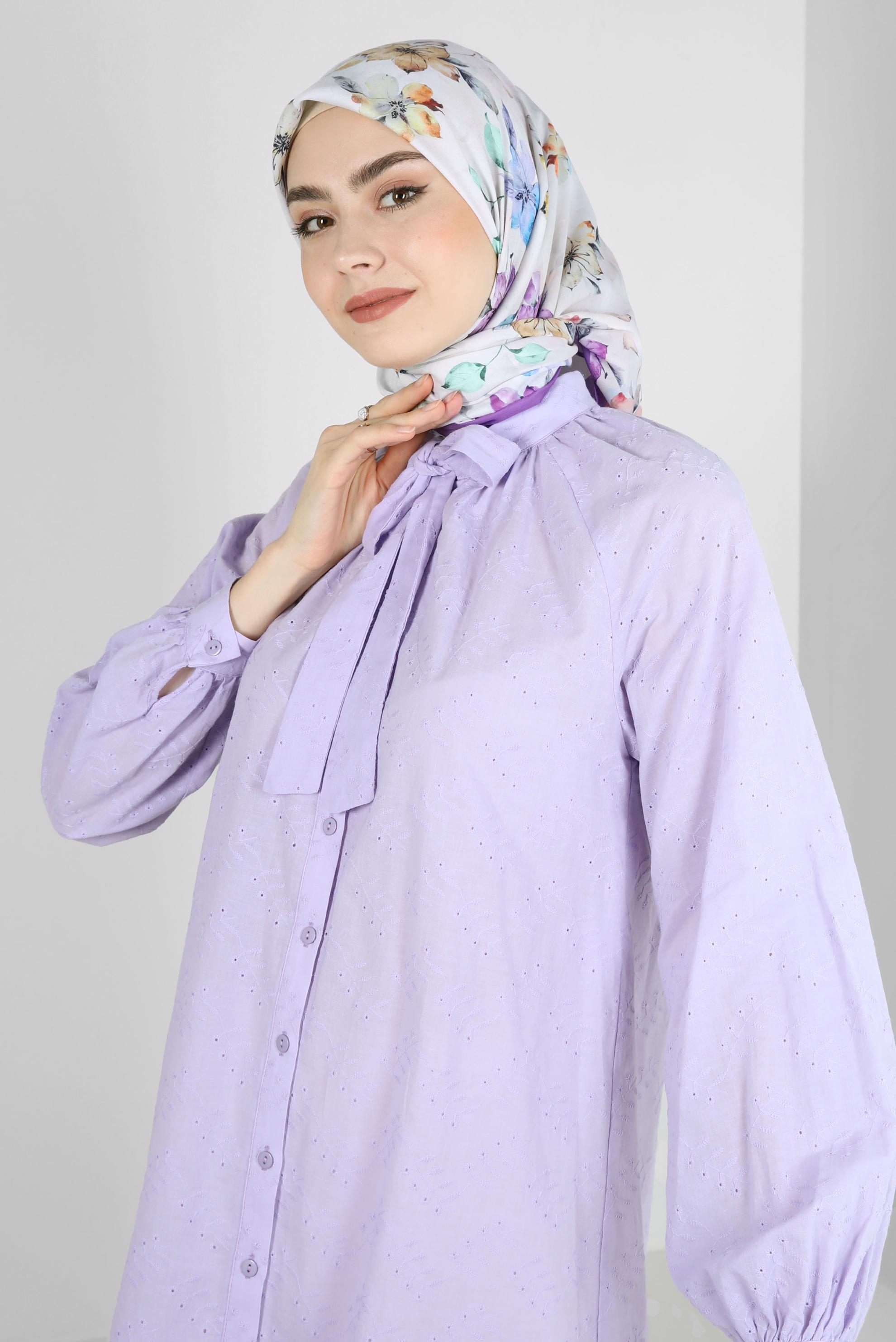 Tesettür giyim MOR ALVİNA ÇİÇEK DESENLİ EŞARP 8237