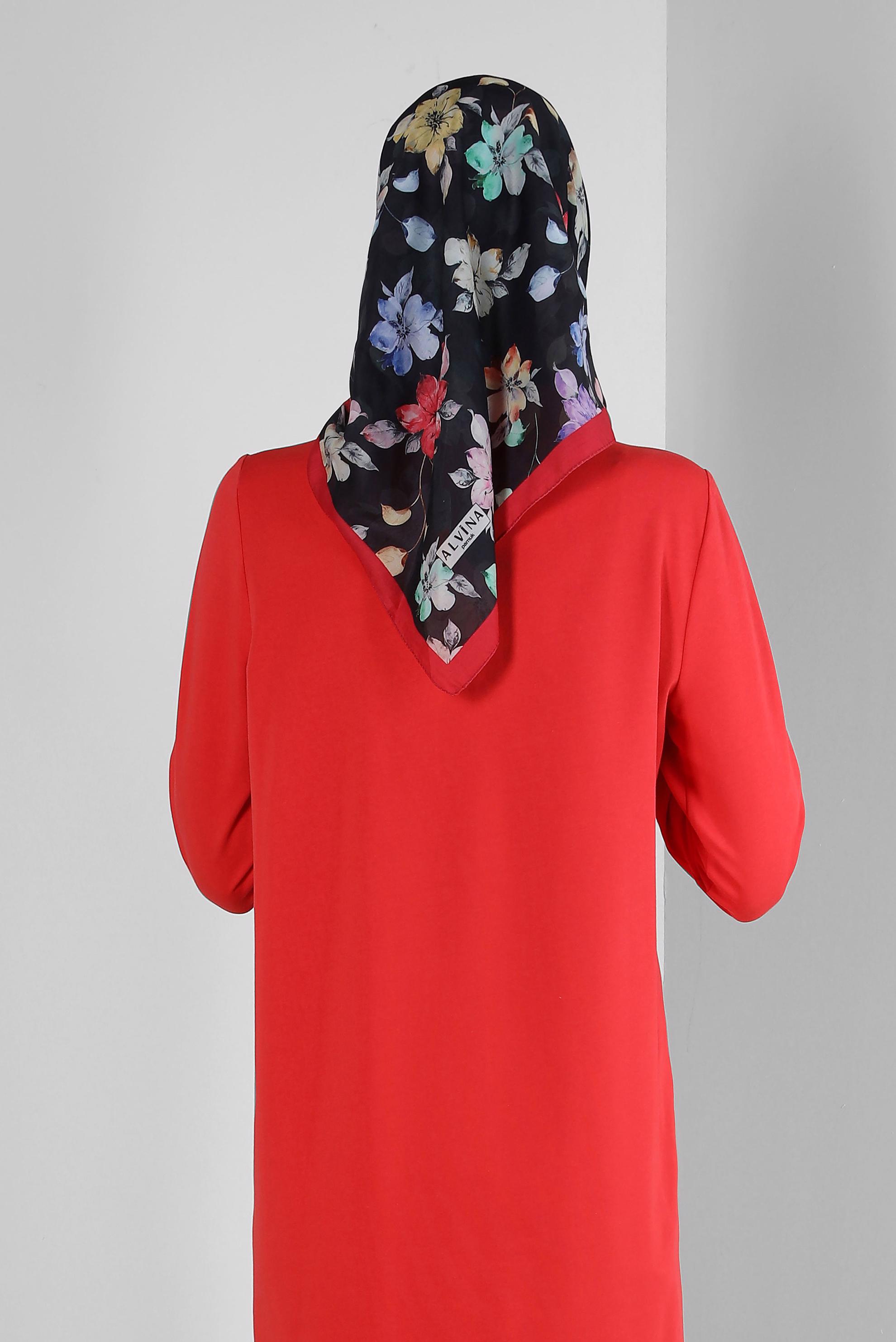 Tesettür giyim SİYAH ALVİNA ÇİÇEK DESENLİ EŞARP 8237