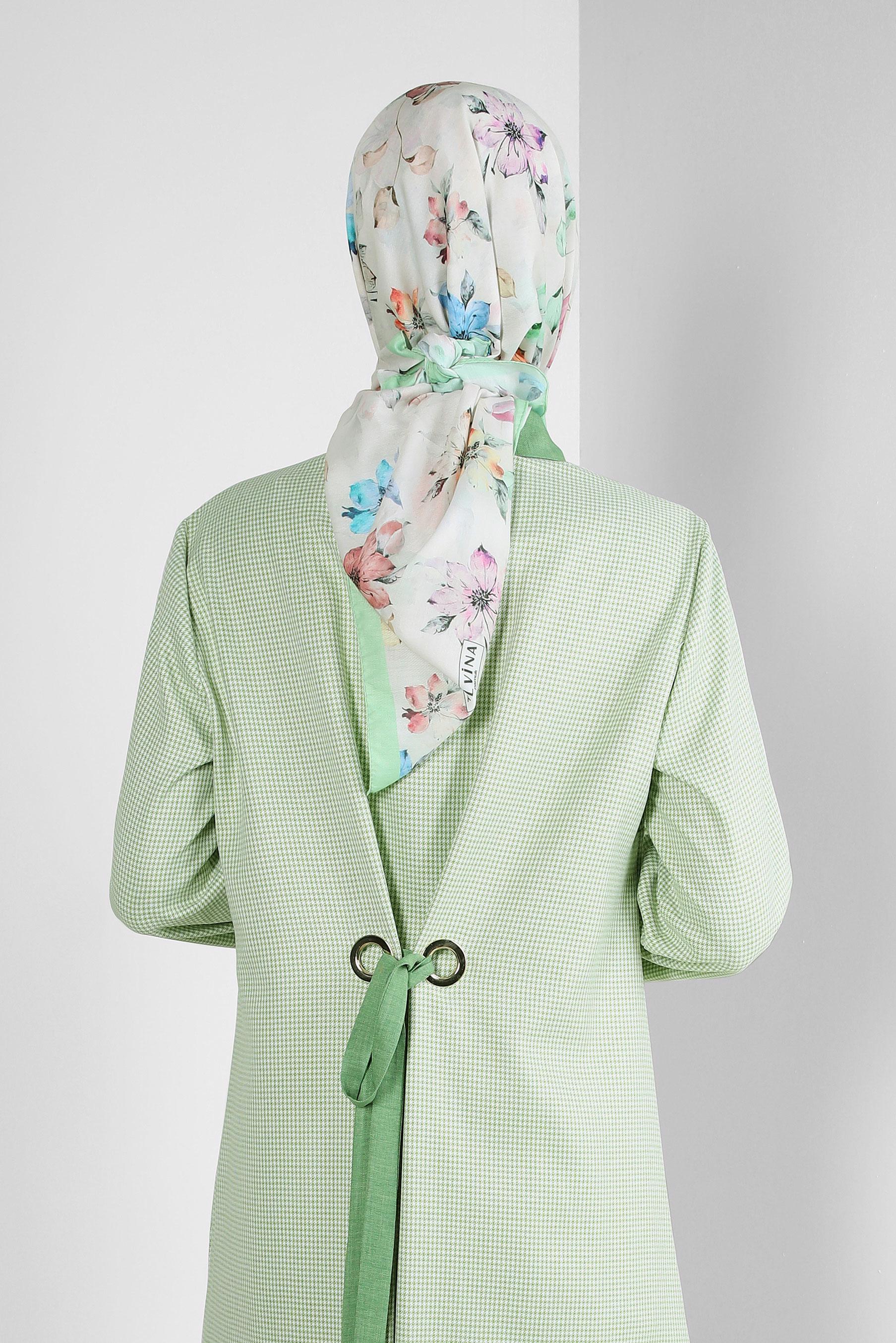 Tesettür giyim YEŞİL ALVİNA ÇİÇEK DESENLİ EŞARP 8237