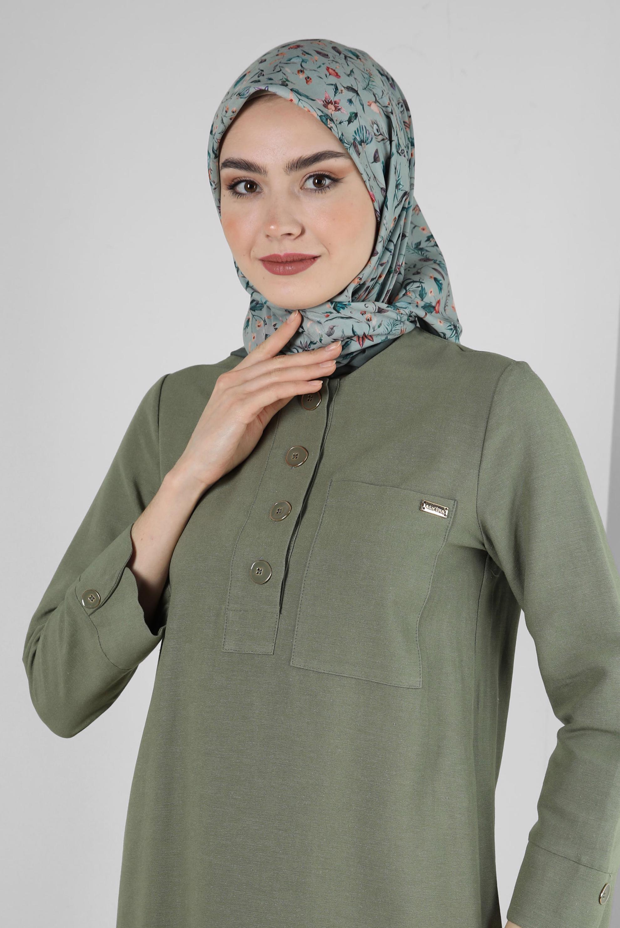 Tesettür giyim YEŞİL ALVİNA PAMUK VİNTAGE DESEN EŞARP 8238