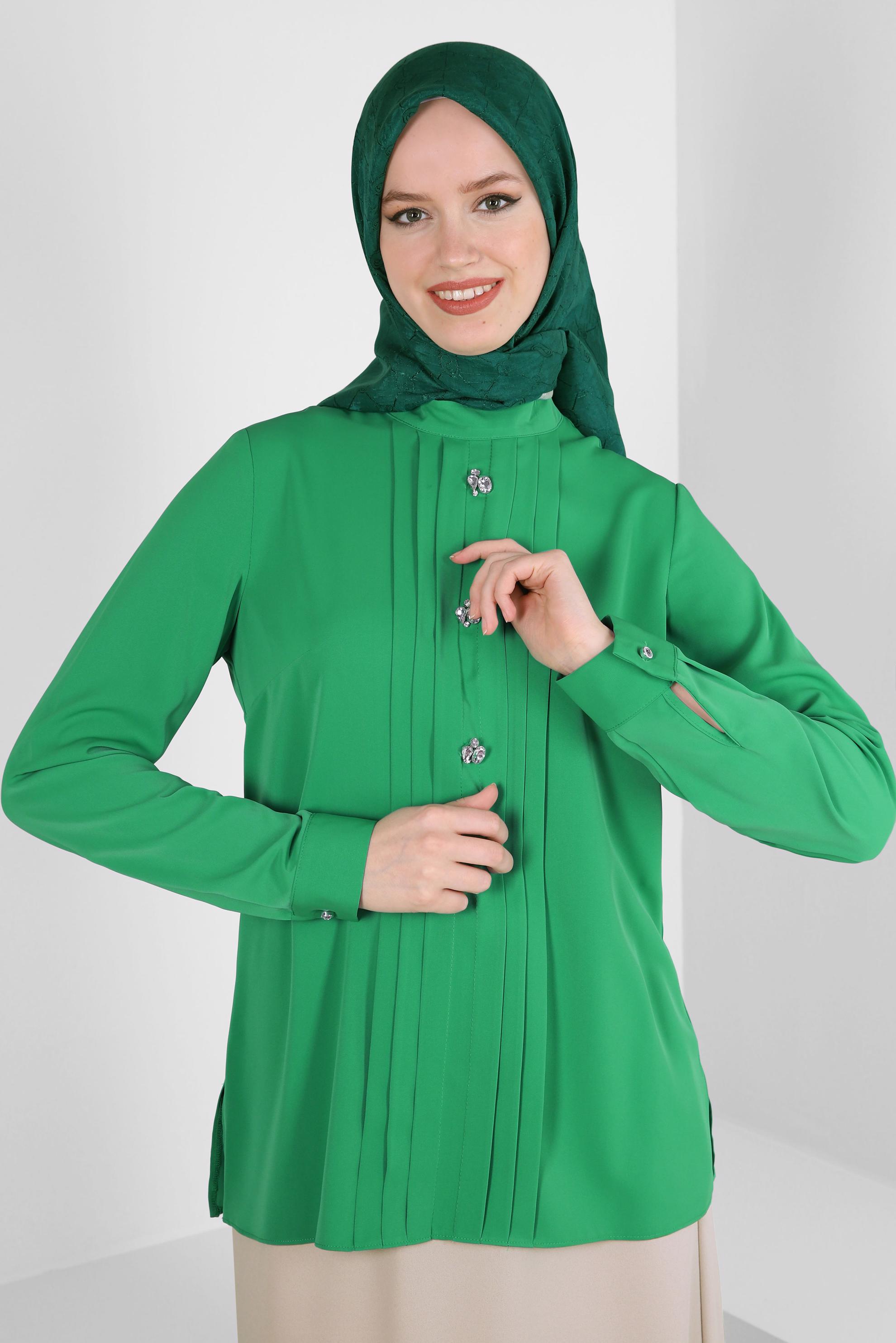 Tesettür giyim YEŞİL ALVİNA PAMUKLU EŞARP 8241
