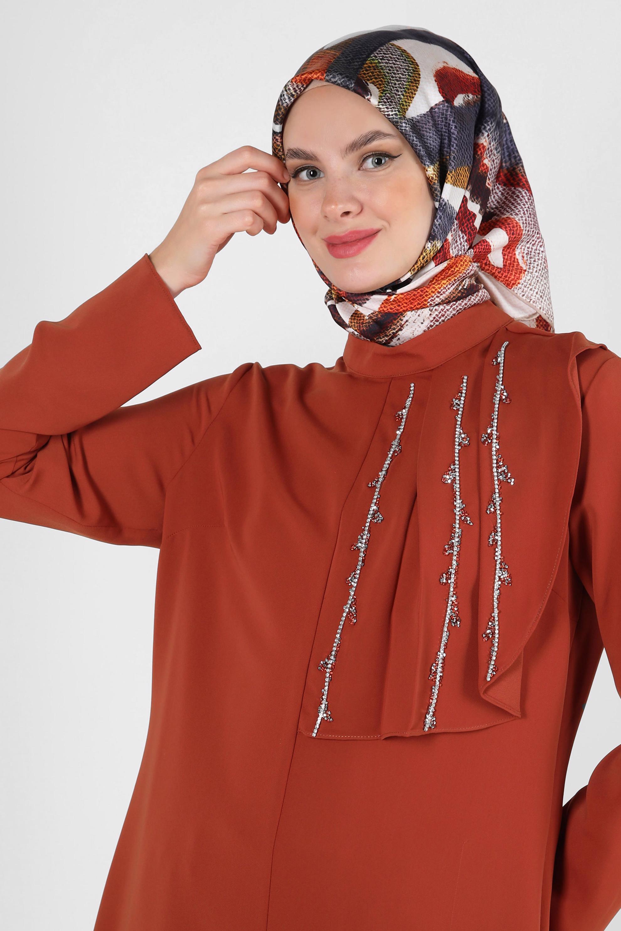 Tesettür giyim BEJ ALVİNA DESENLİ EŞARP 8245 