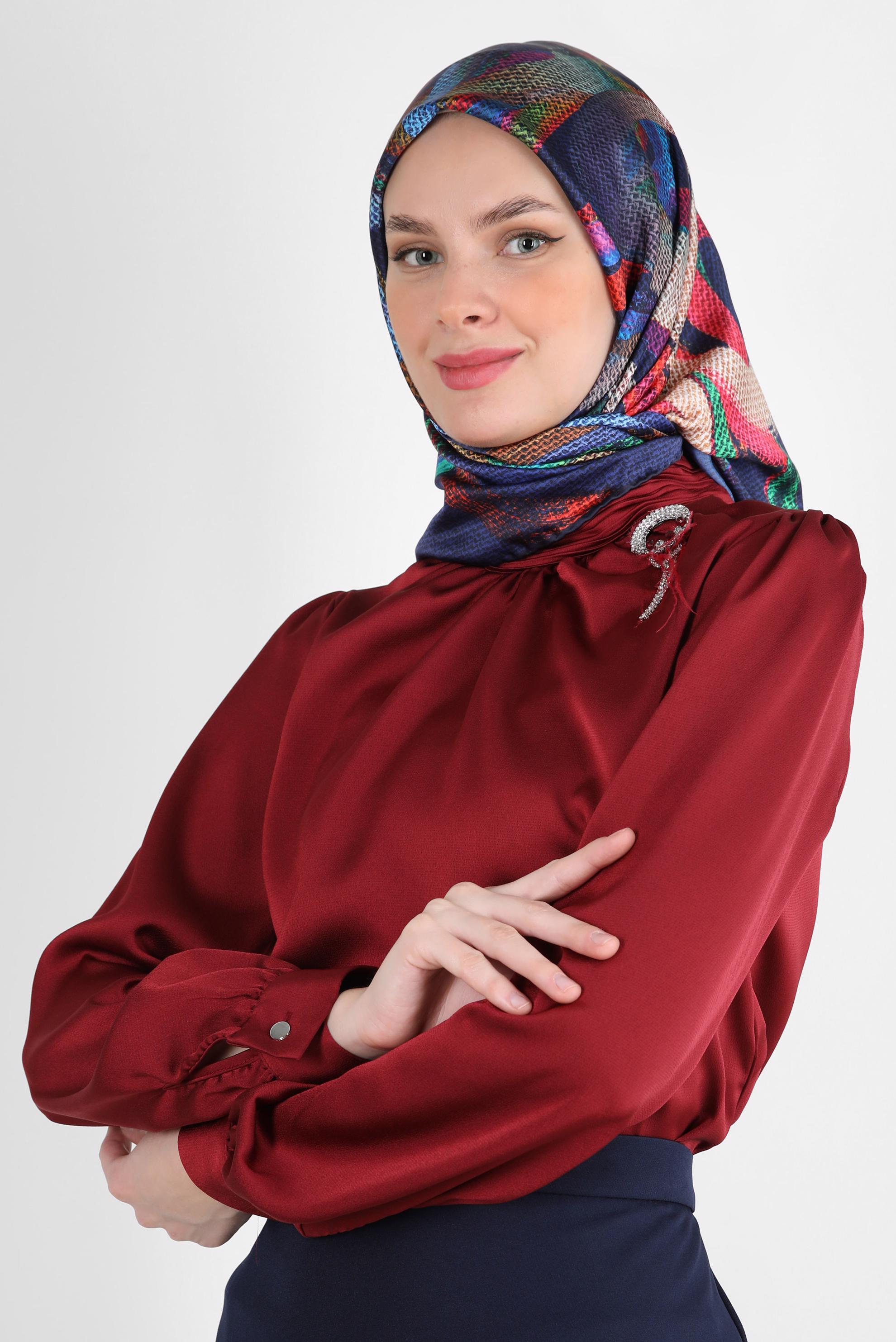 Tesettür giyim LACİVERT ALVİNA DESENLİ EŞARP 8245 