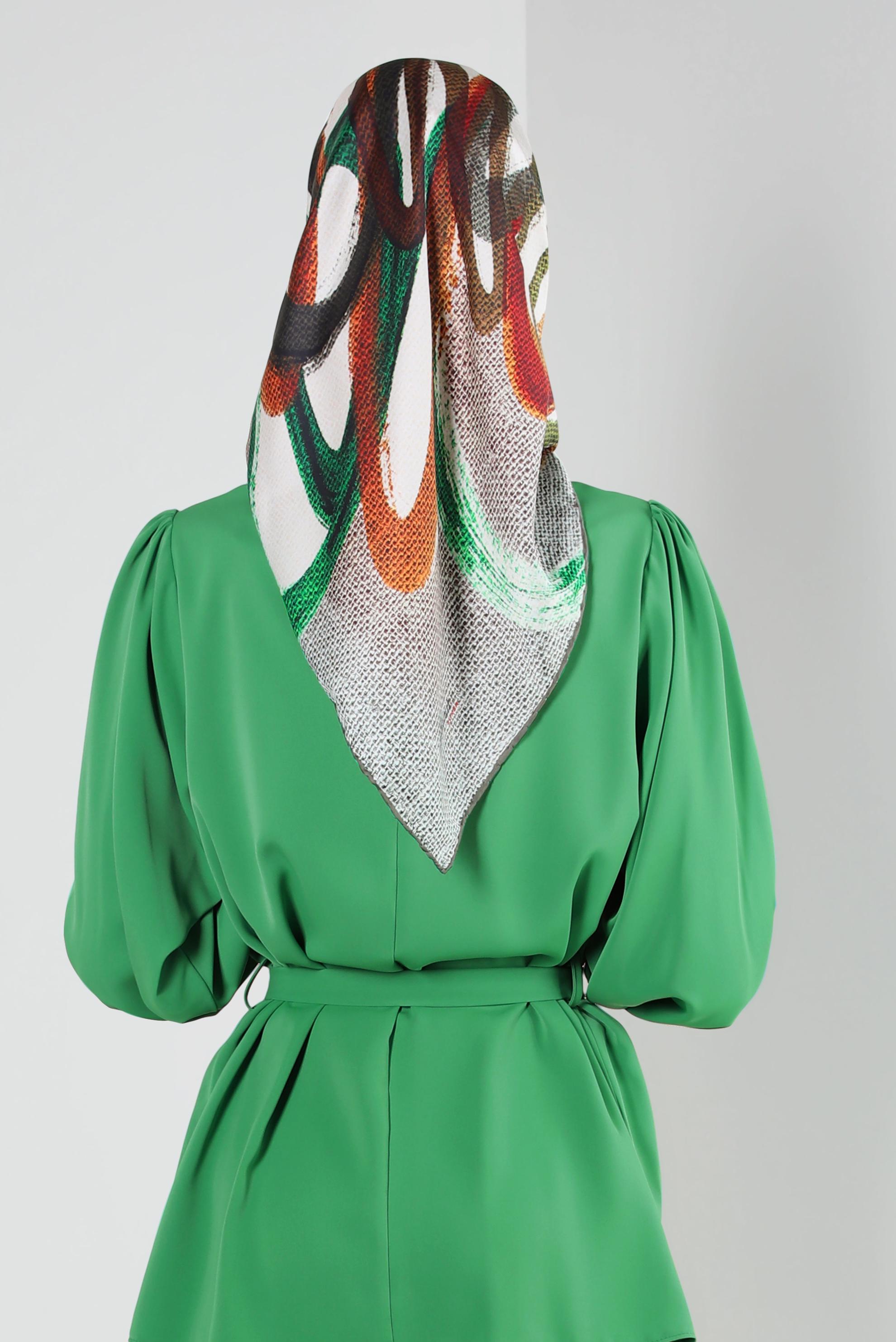 Tesettür giyim YEŞİL ALVİNA DESENLİ EŞARP 8245 