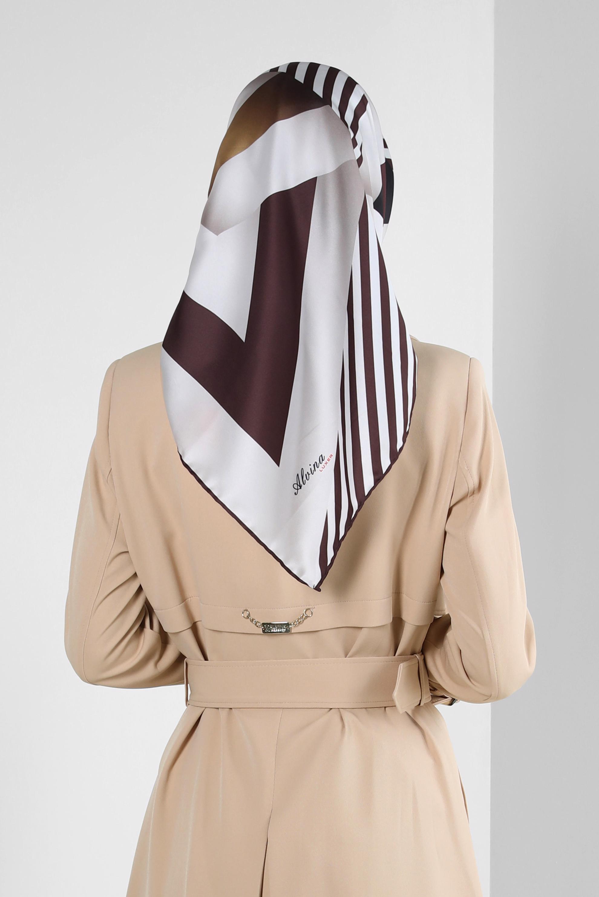 Tesettür giyim KAHVE ALVİNA ŞERİT DETAYLI EŞARP 8246 