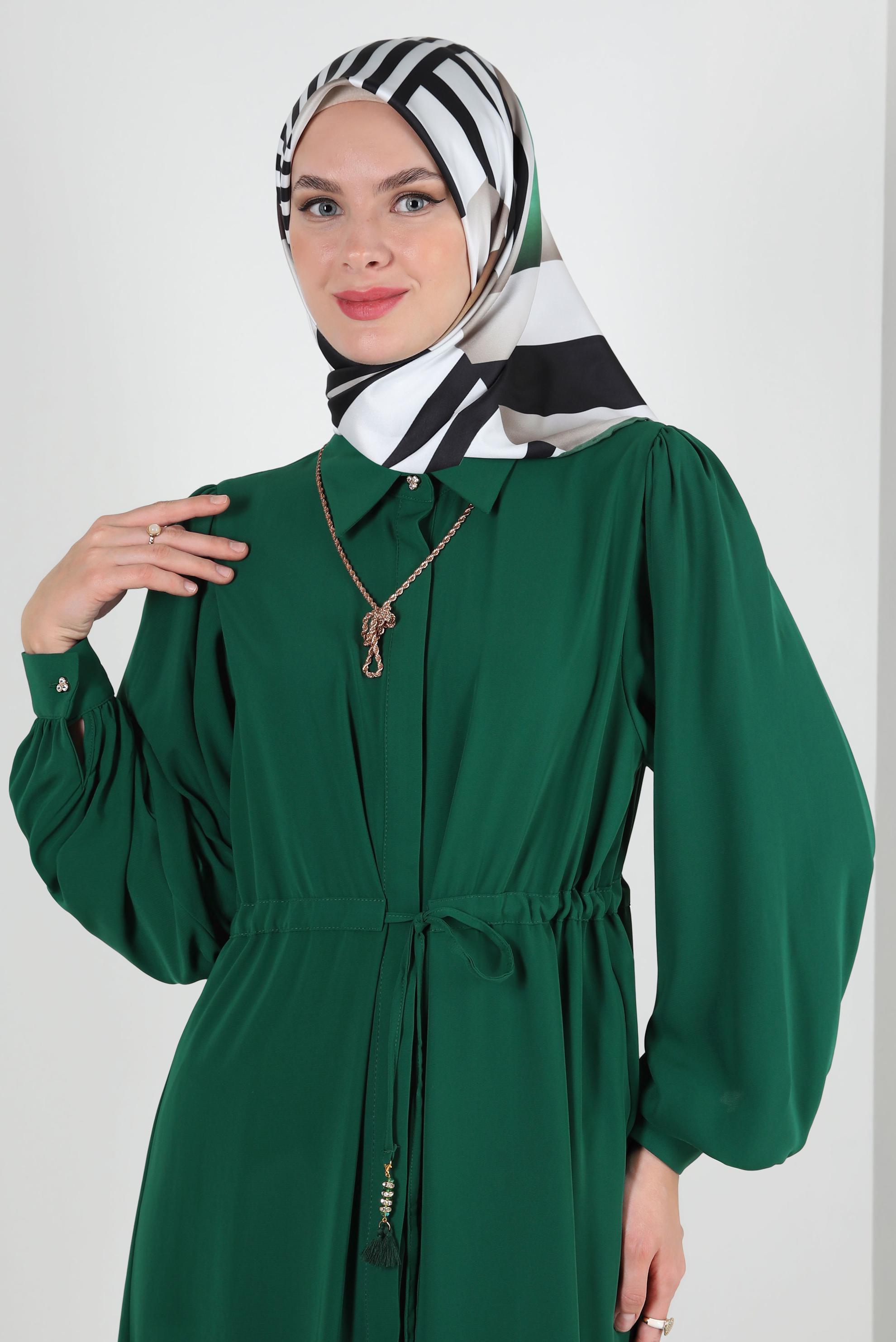 Tesettür giyim YEŞİL ALVİNA ŞERİT DETAYLI EŞARP 8246 